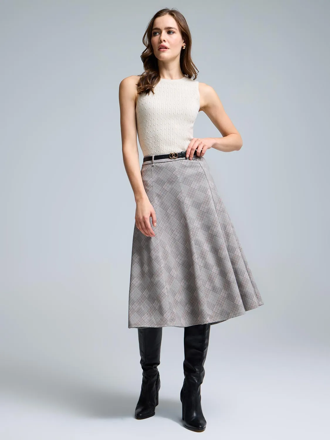 Belted Plaid Midi Skirt Layered Style Heritage Inspired