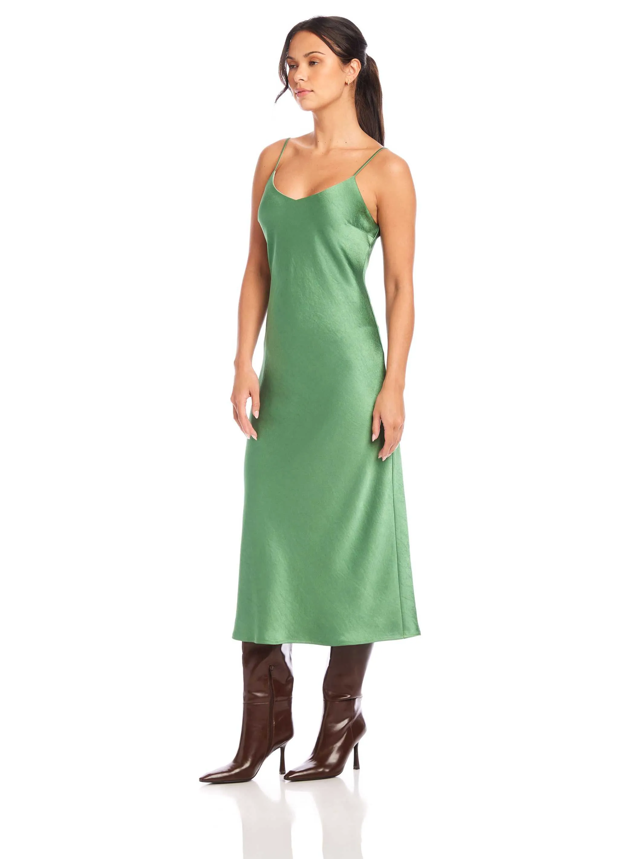 Satin Fabric Relaxed Style Bias Midi Dress