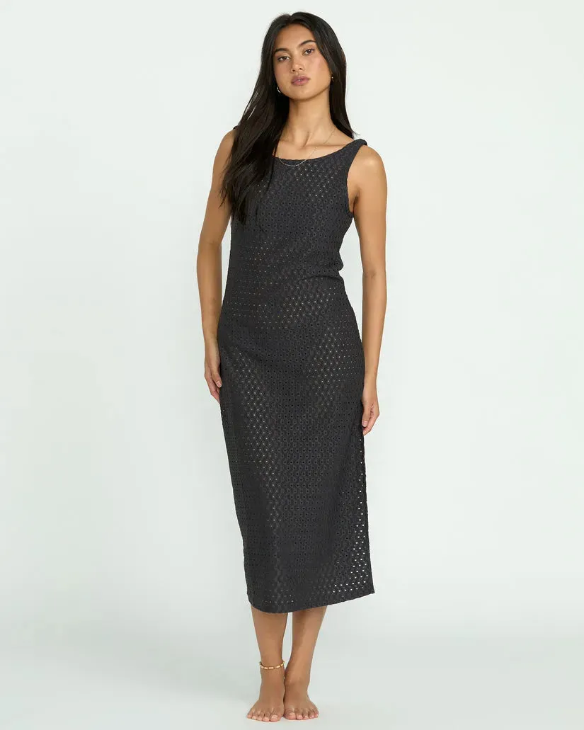 Billabong Womens Dress Eyelet Sun Midi Dress Beach Coverup Anti-Static-Finish Feminine Structure