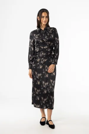 Elegant Look Elegant Touch Black & Beige Side Tie Maxi Dress