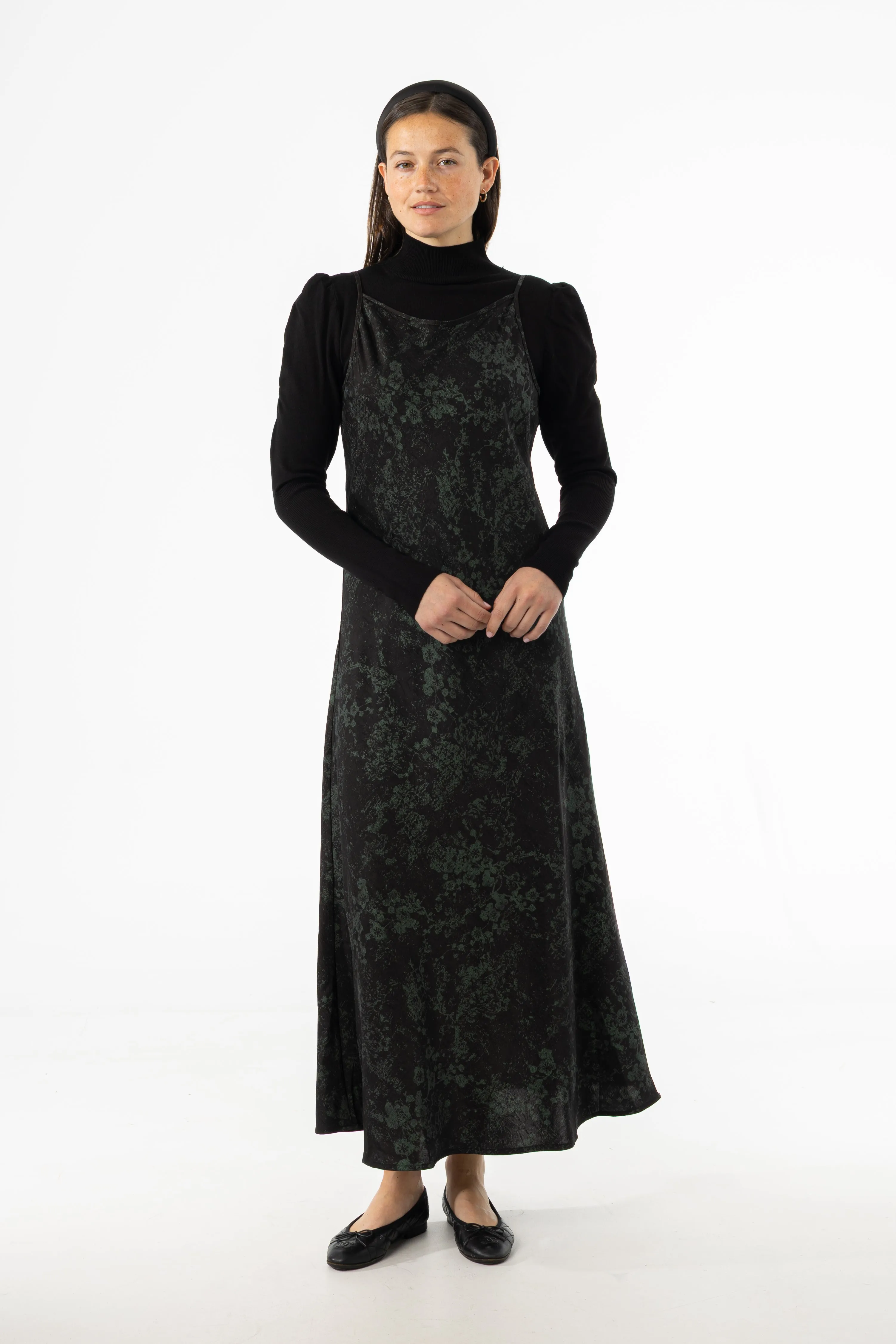 Black & Green Printed Slip Dress Casual and Comfy