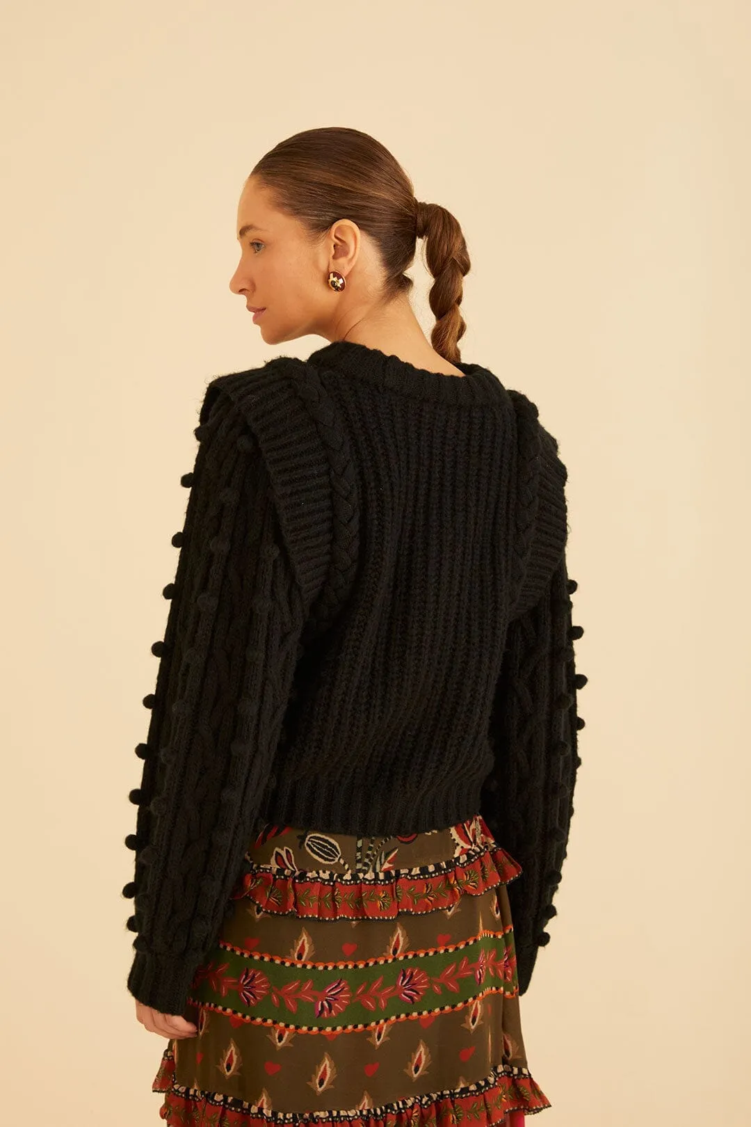 Biodegradable Fiber Construction Cozy Classic Black Braided Sweater