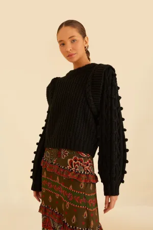 Texture Tone Black Braided Sweater