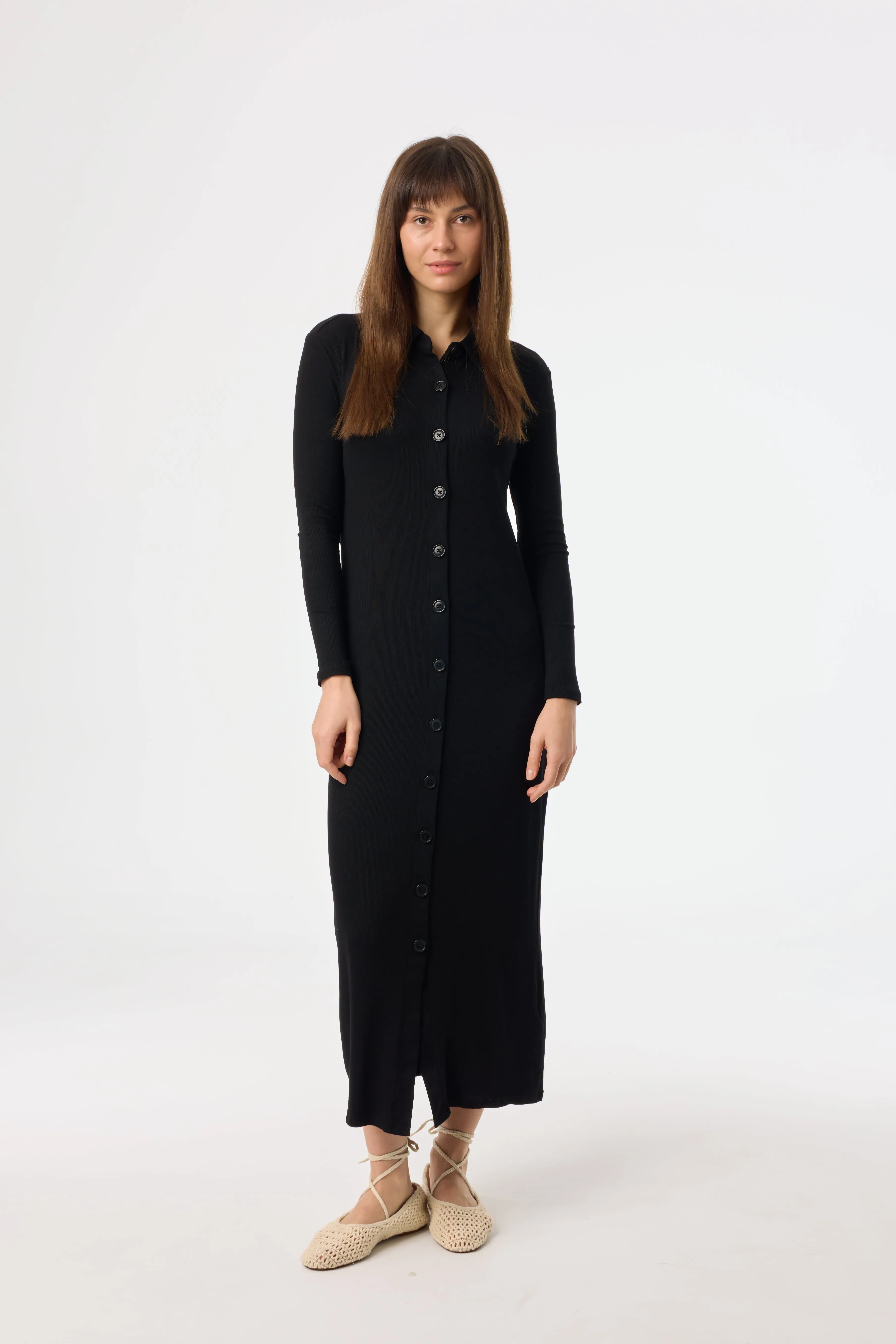 Black Cardi Maxi Dress Tailored Waistband Effortless Tailoring