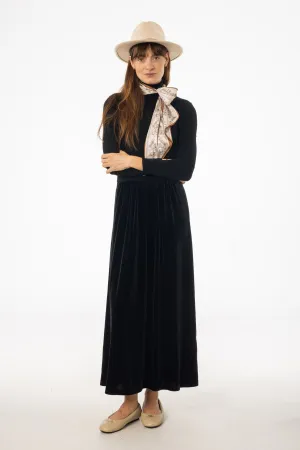 Black Combo Velour Mock Neck Dress Timeless Appeal