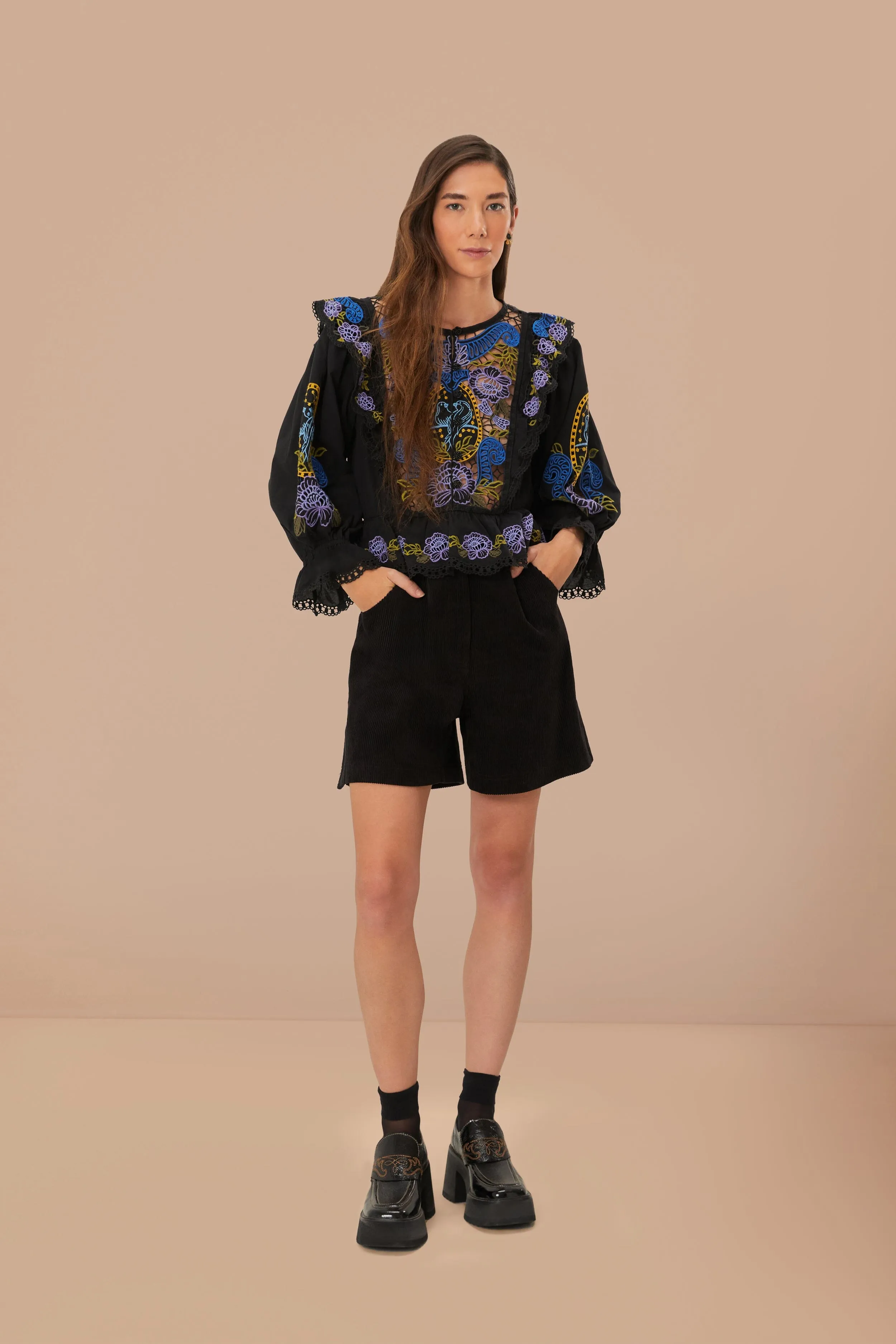 No Friction Black Corduroy Shorts