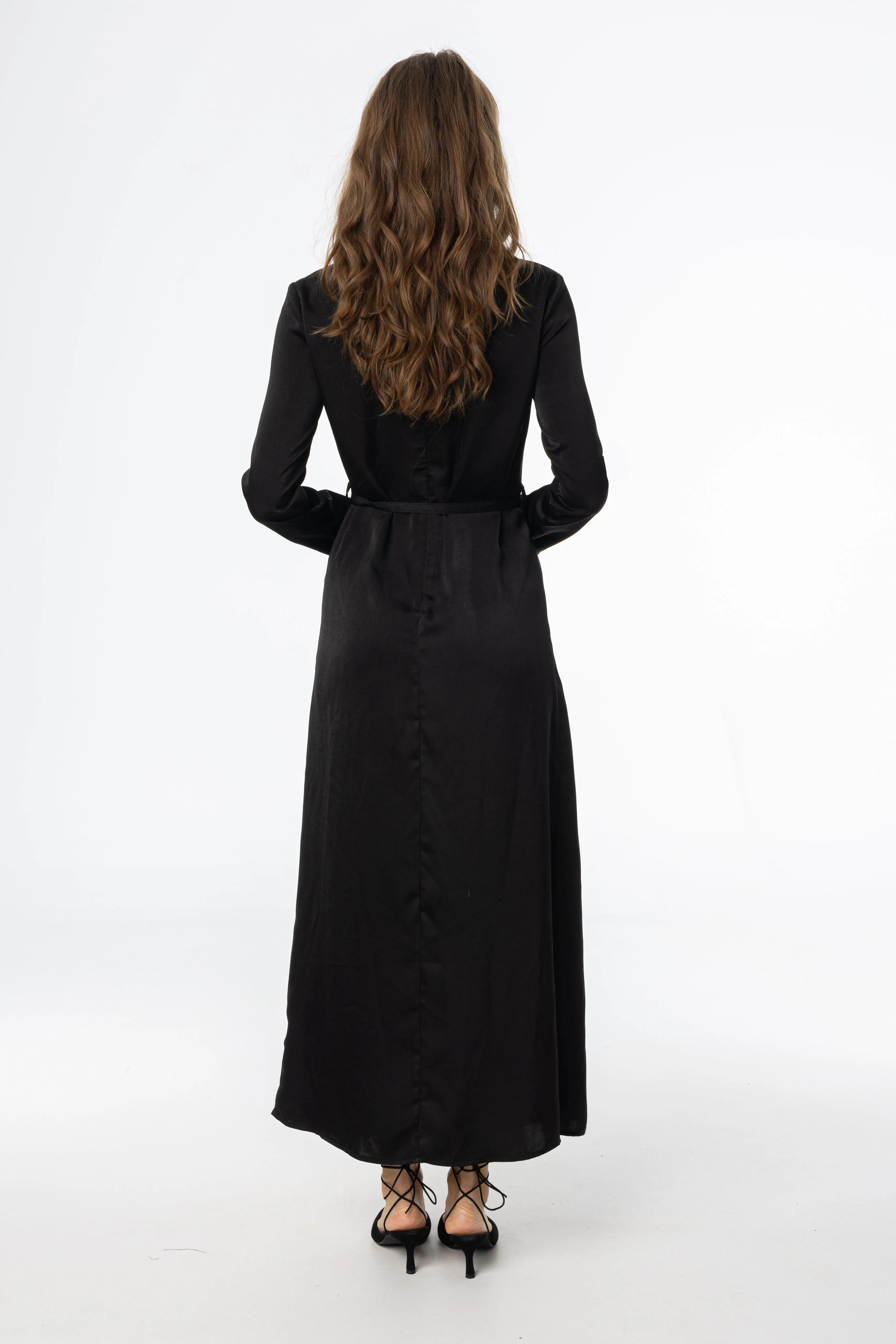 Black Draped Neck Maxi Dress Elegant Layer