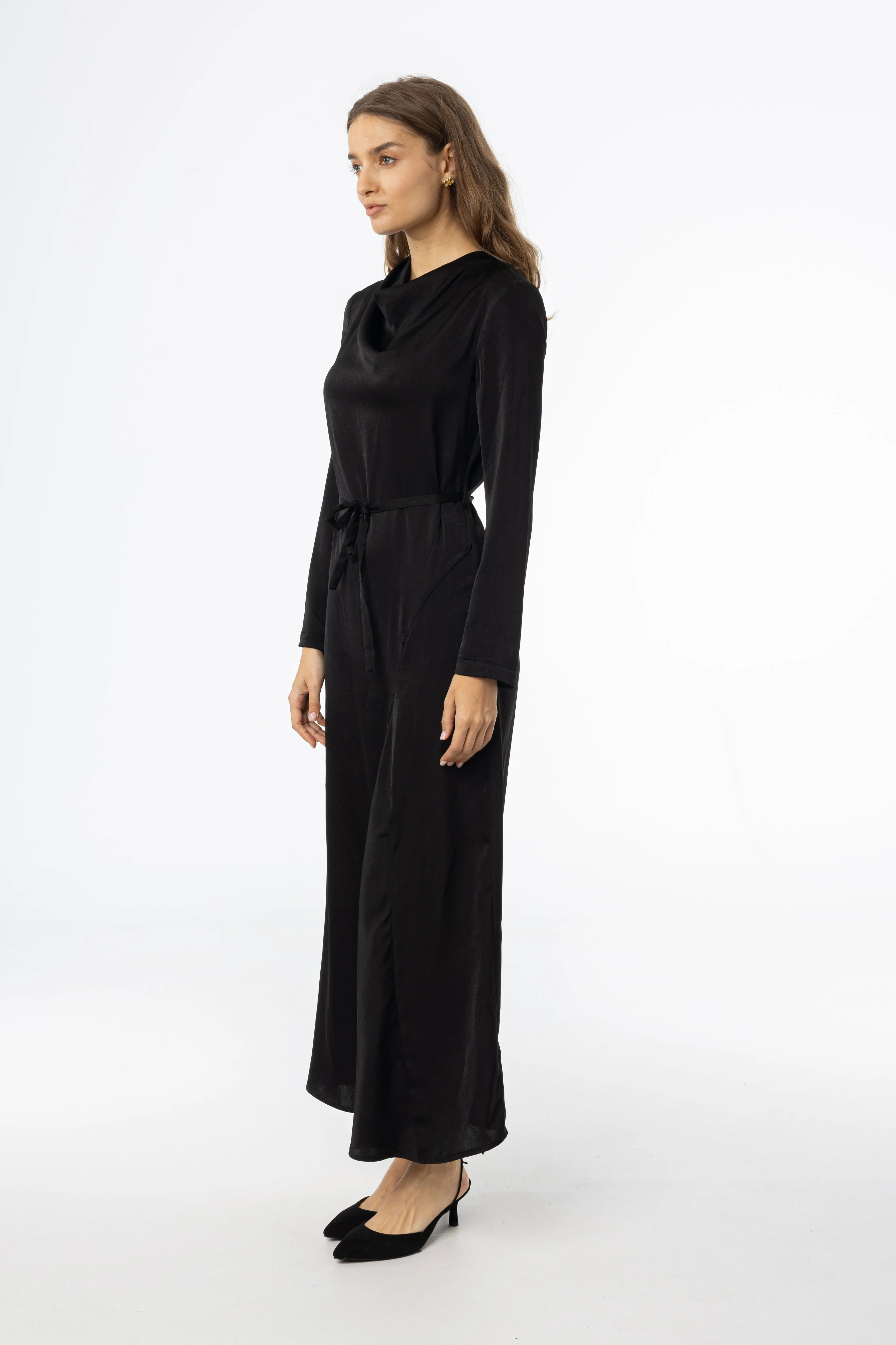 Day Ready Smooth Wear Black Draped Neck Maxi Dress