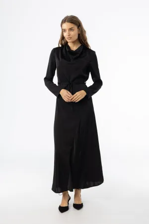 Black Draped Neck Maxi Dress Smooth Motion