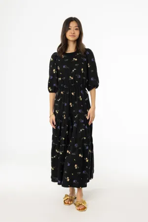 Chic Direction Black Floral Print Tiered Dress