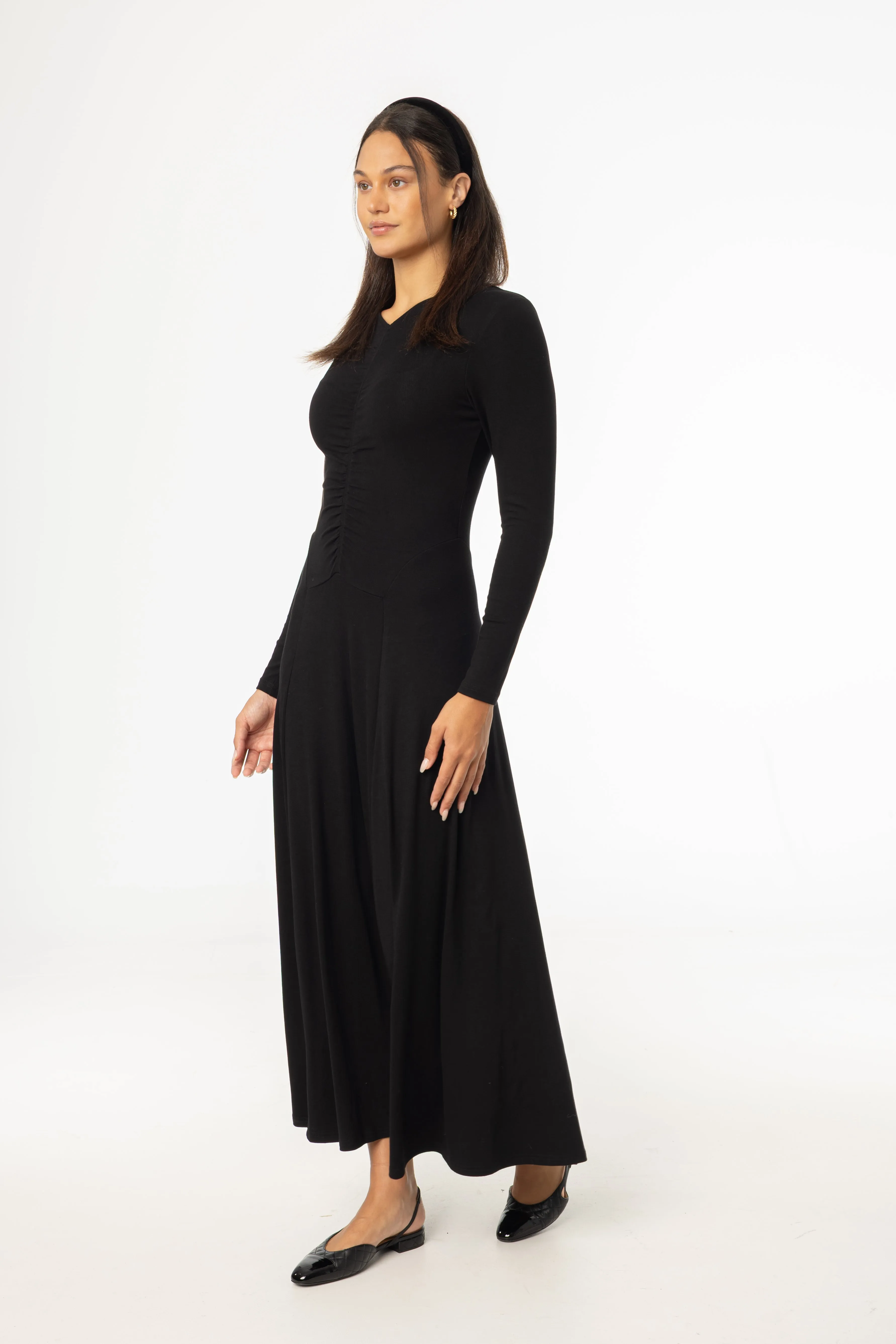 Stylish Choice Black Front Ruched Maxi Dress