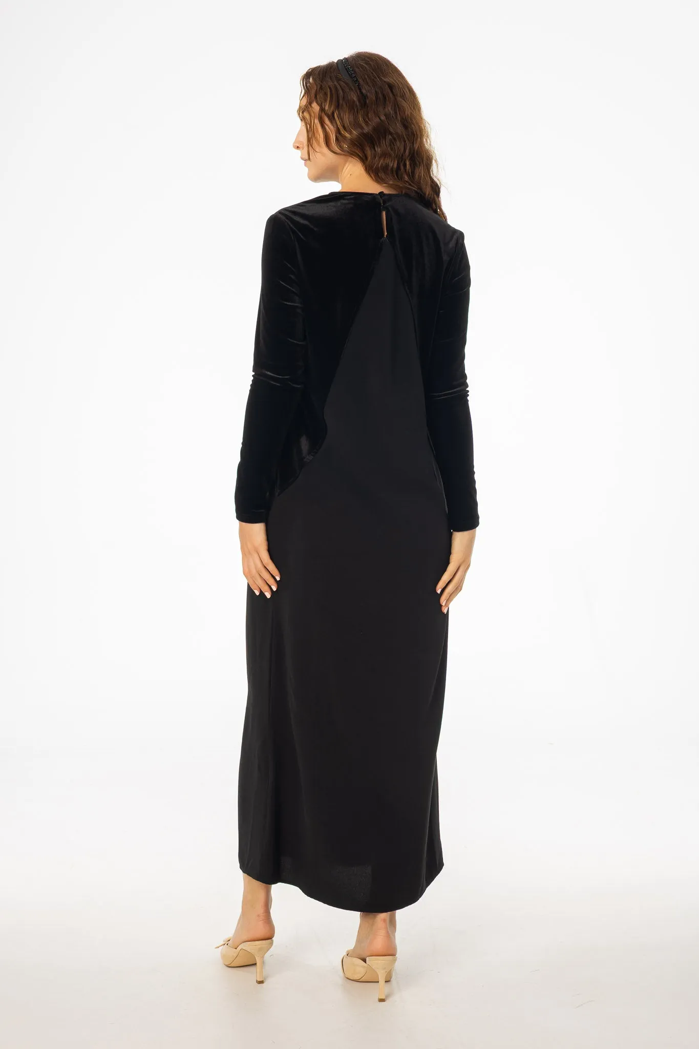 Casual Style Wear Luxe Wear Black Mixed Fabric Maxi Dress