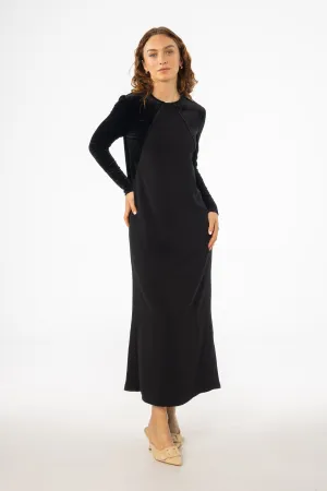 Black Mixed Fabric Maxi Dress Timeless Style Wear