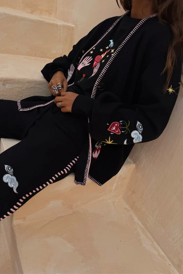 Black Night Garden Knit Cardigan Cold Weather Quick drying material