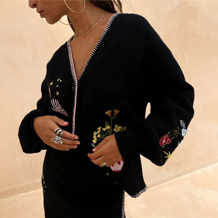 Black Night Garden Knit Cardigan WaterRepellent Finish LowImpact Dye Process