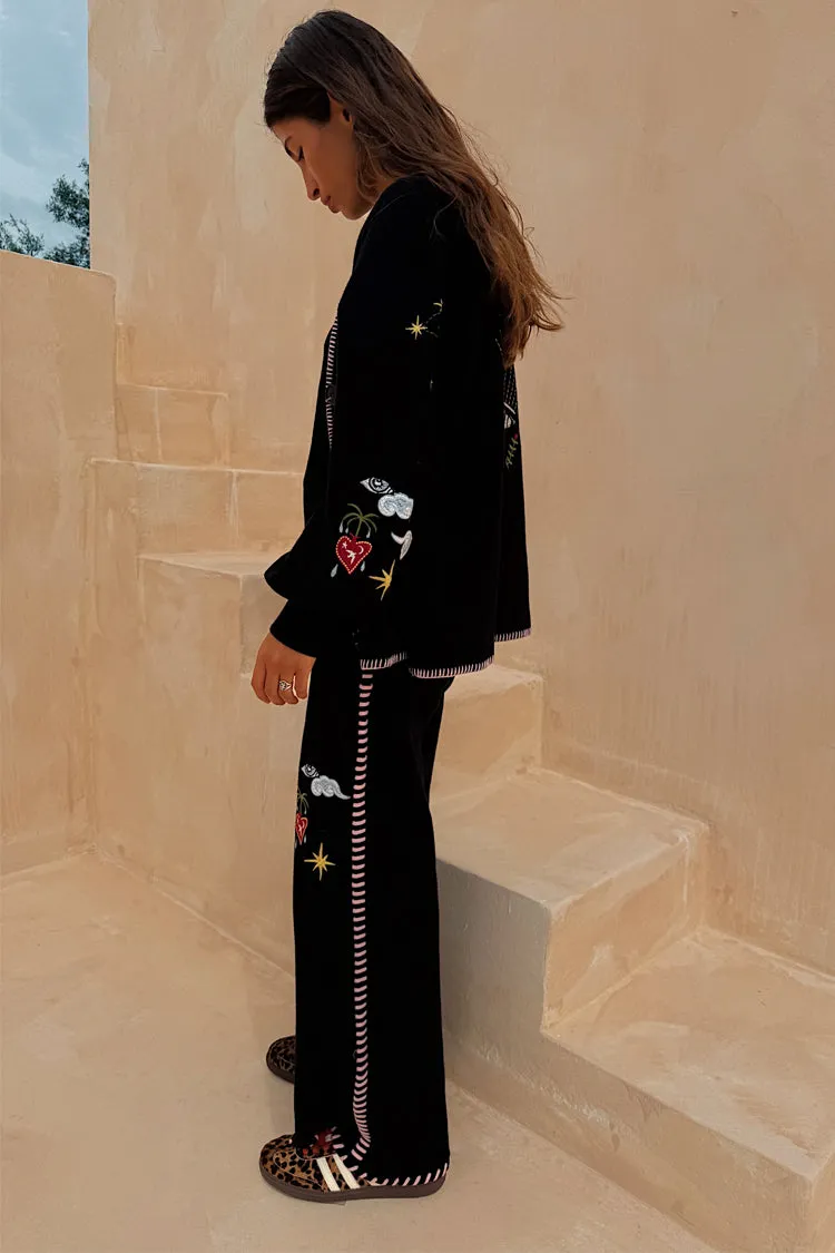 Black Night Garden Knit Jogger MoistureWicking Texture