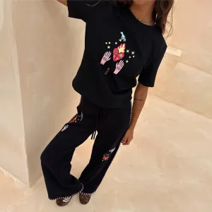 Modern Silhouette Black Night Garden Knit Jogger