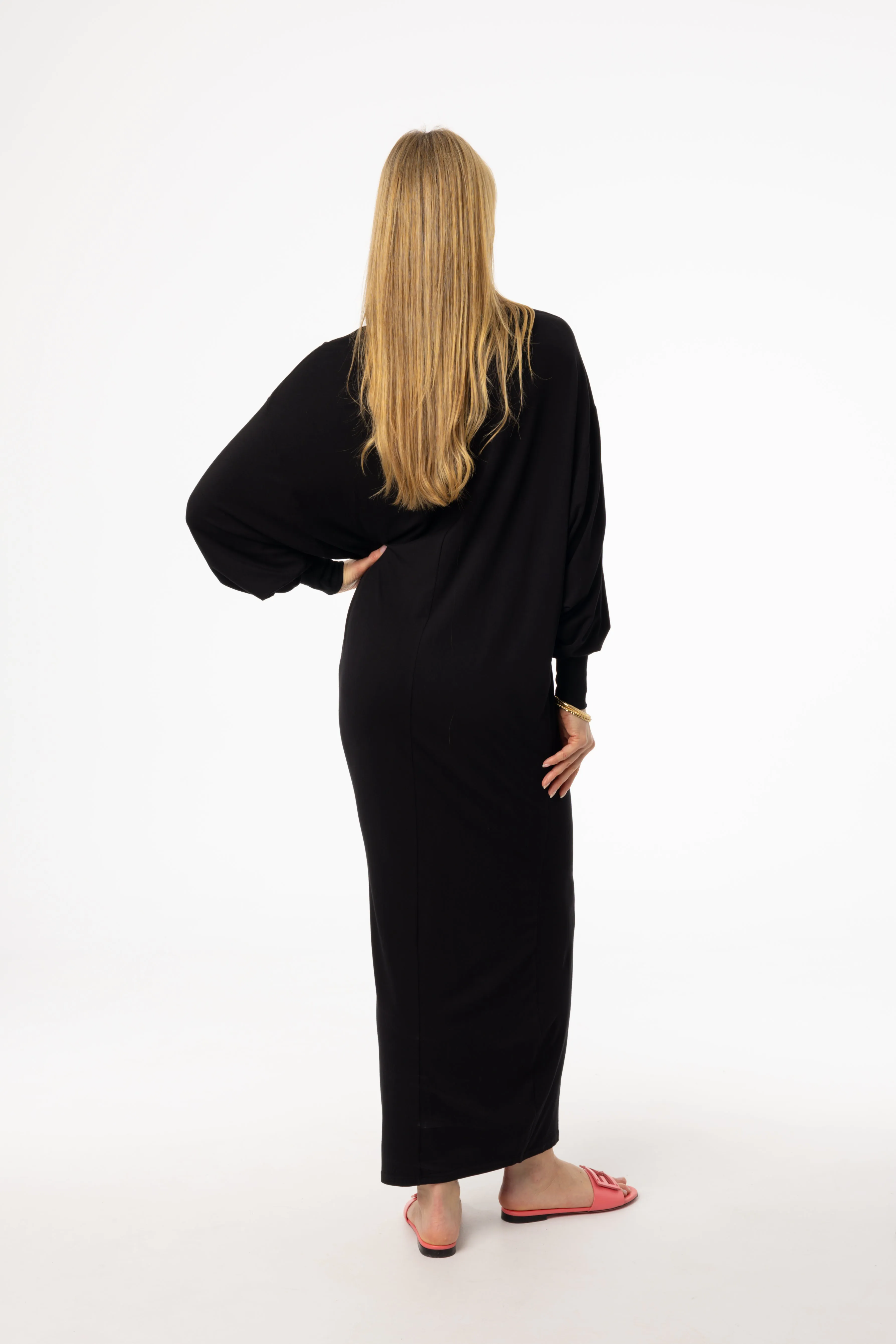 Fit for All Seasons Black Oversized Dolman Sleeve Maxi Dress