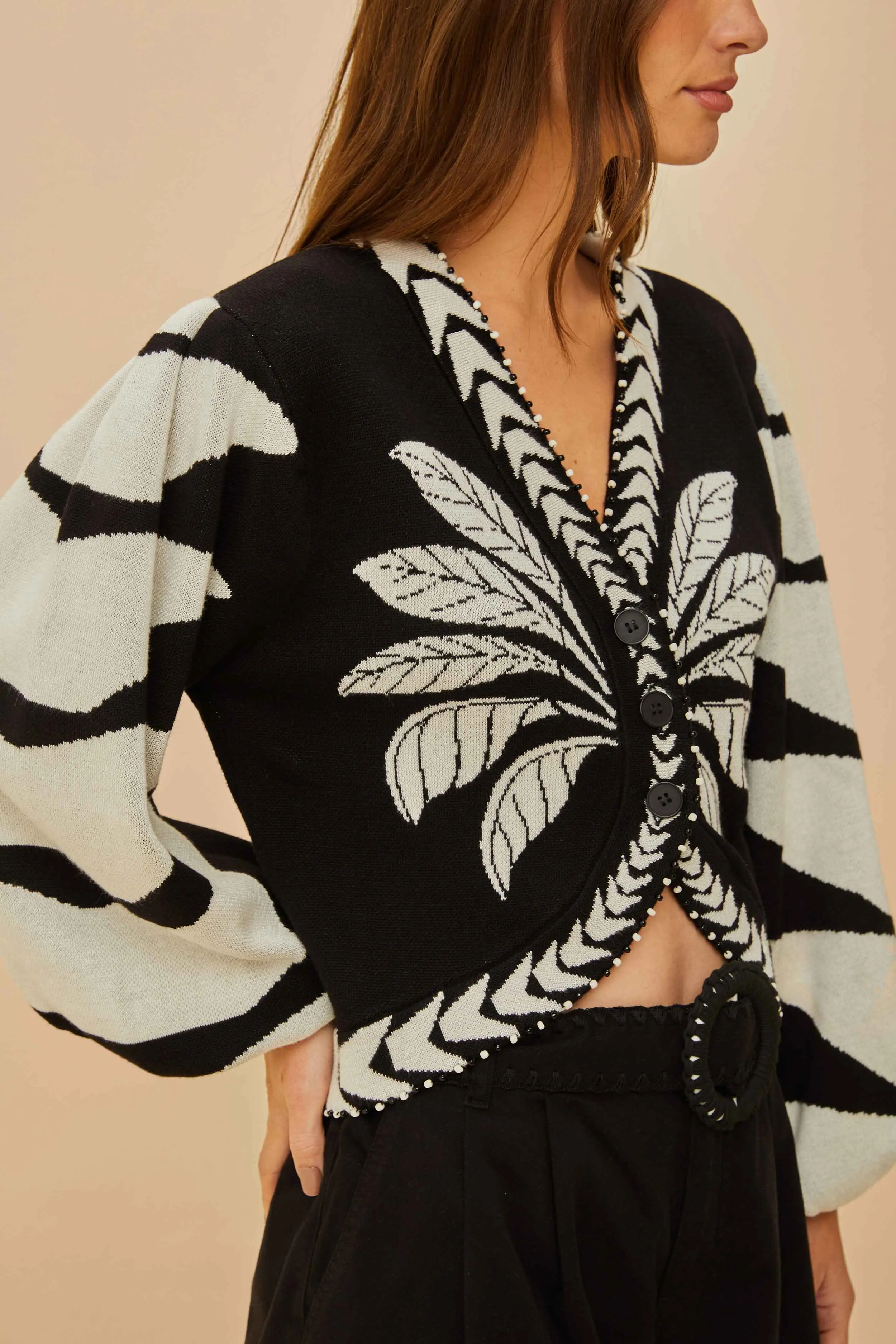 Black Palms Graphic Cardigan LowImpact Processing