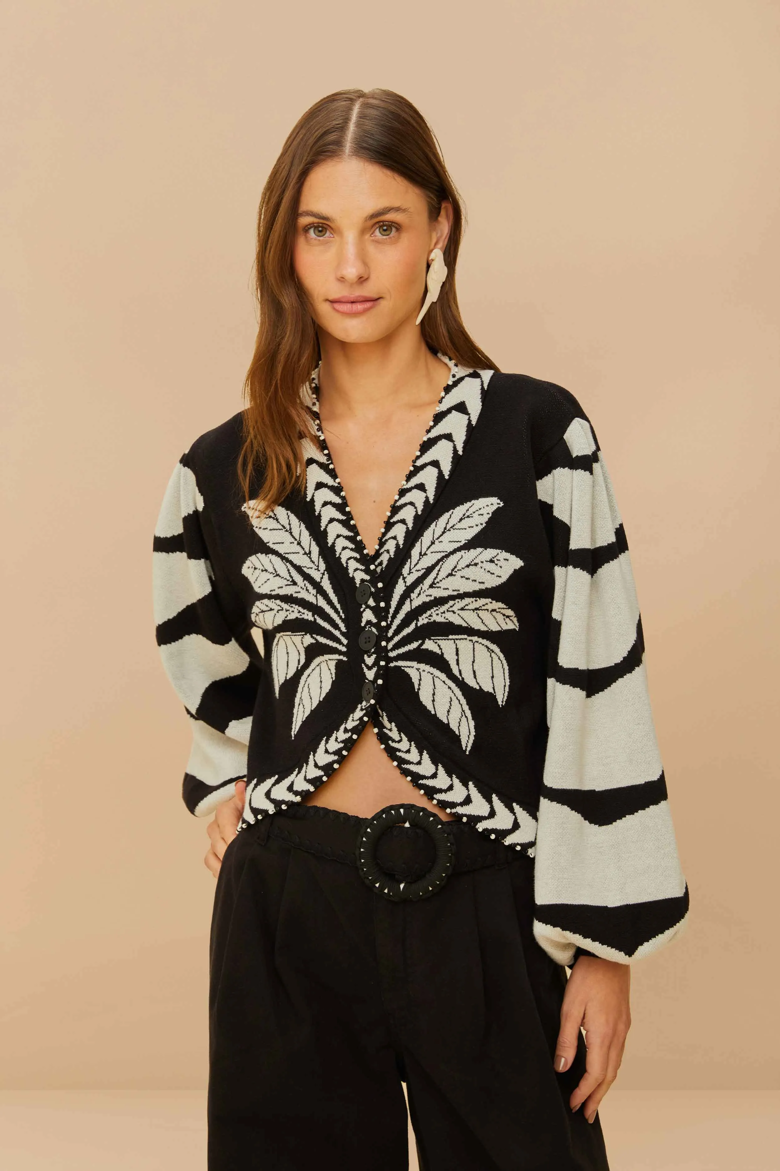 SheerWeight Knit Black Palms Graphic Cardigan