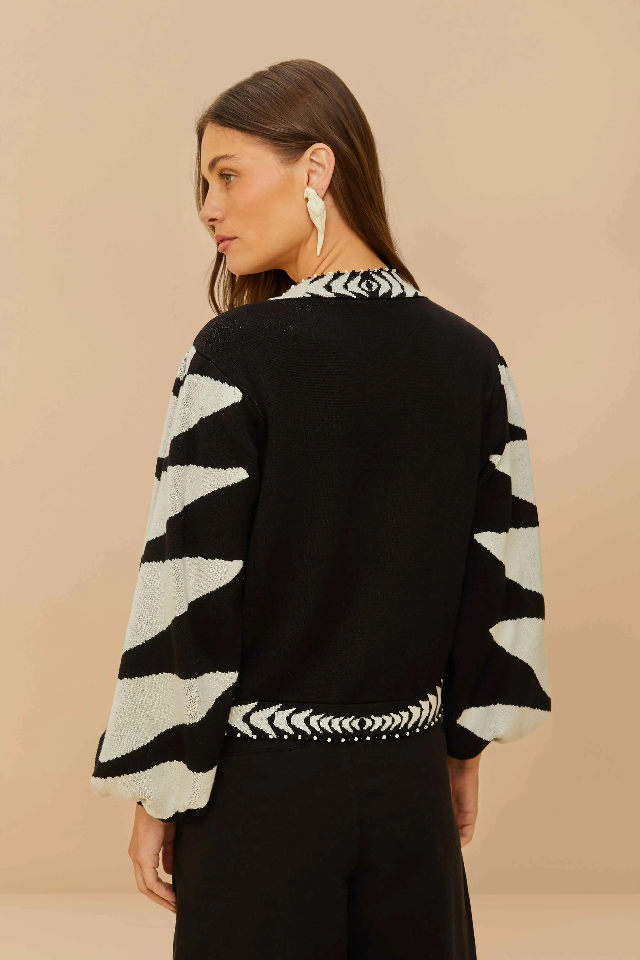 Winter Outfit Durable Stitchwork Black Palms Graphic Cardigan