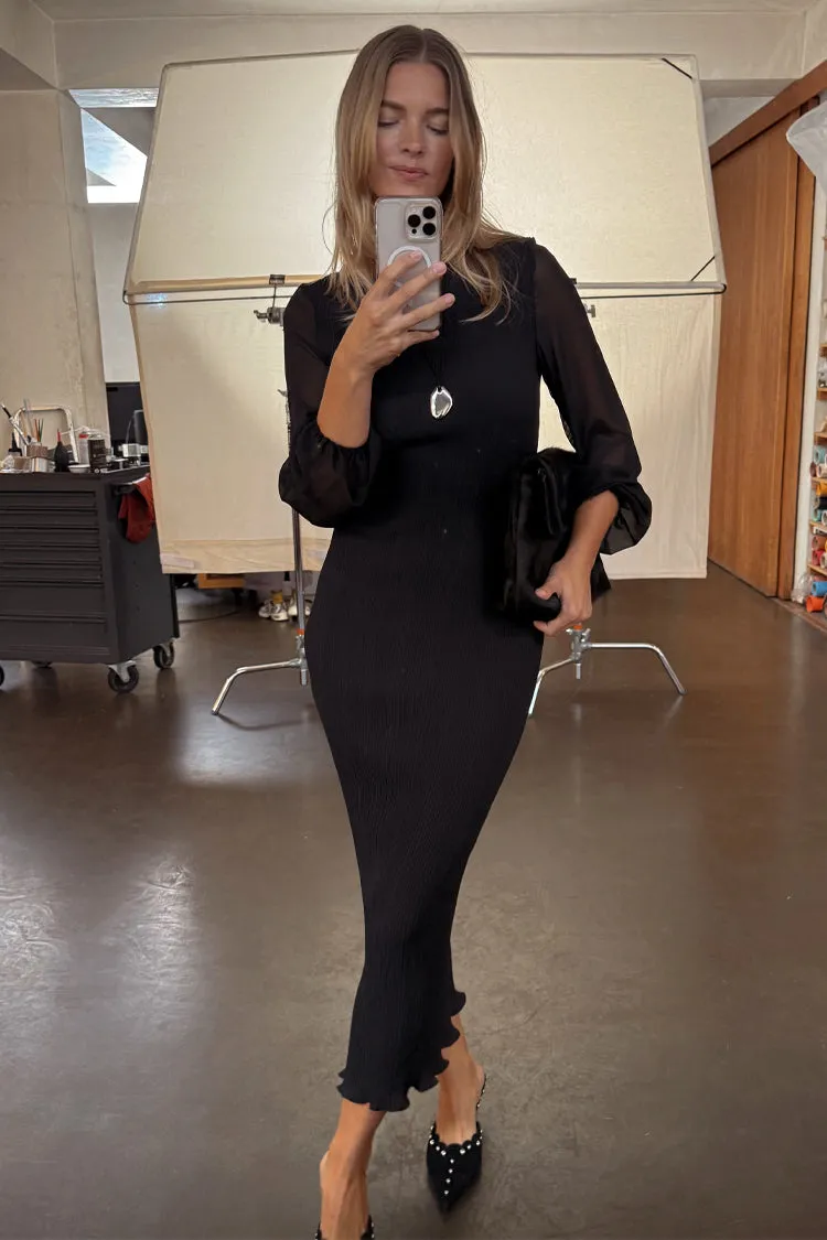 Effortless Touch Black Plisse Perrie Dress