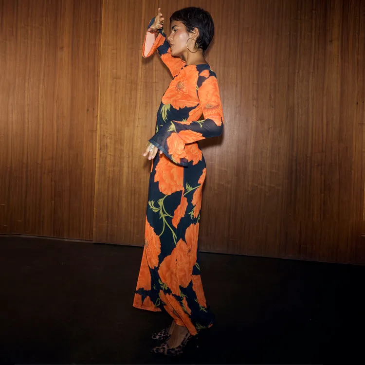 Fresh Form Black Poppy Aria Mesh Dress