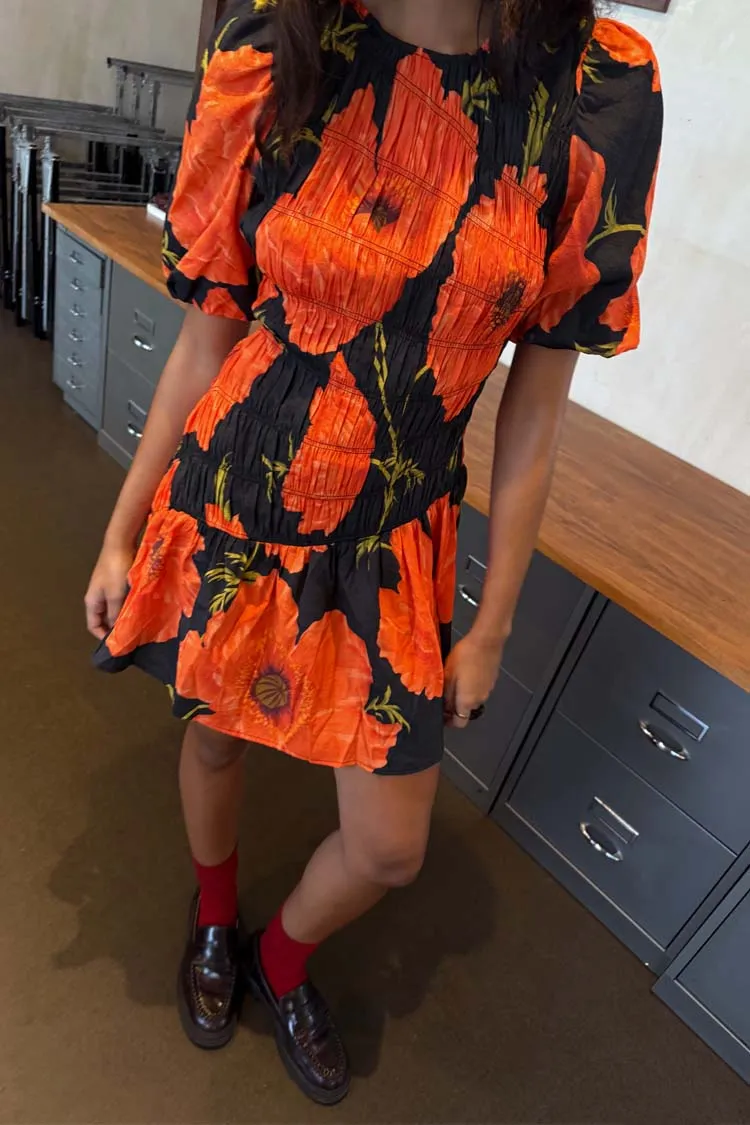 Grace Flow Premium Quality Black Poppy Mini Nara Dress