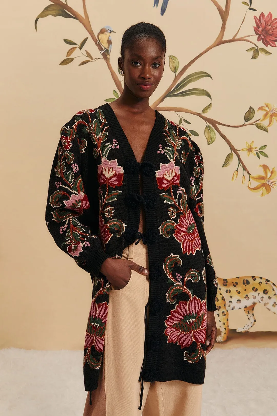 Black Ravenala Knit Midi Cardigan QuickDry Fabric HeatTrapping Fibers