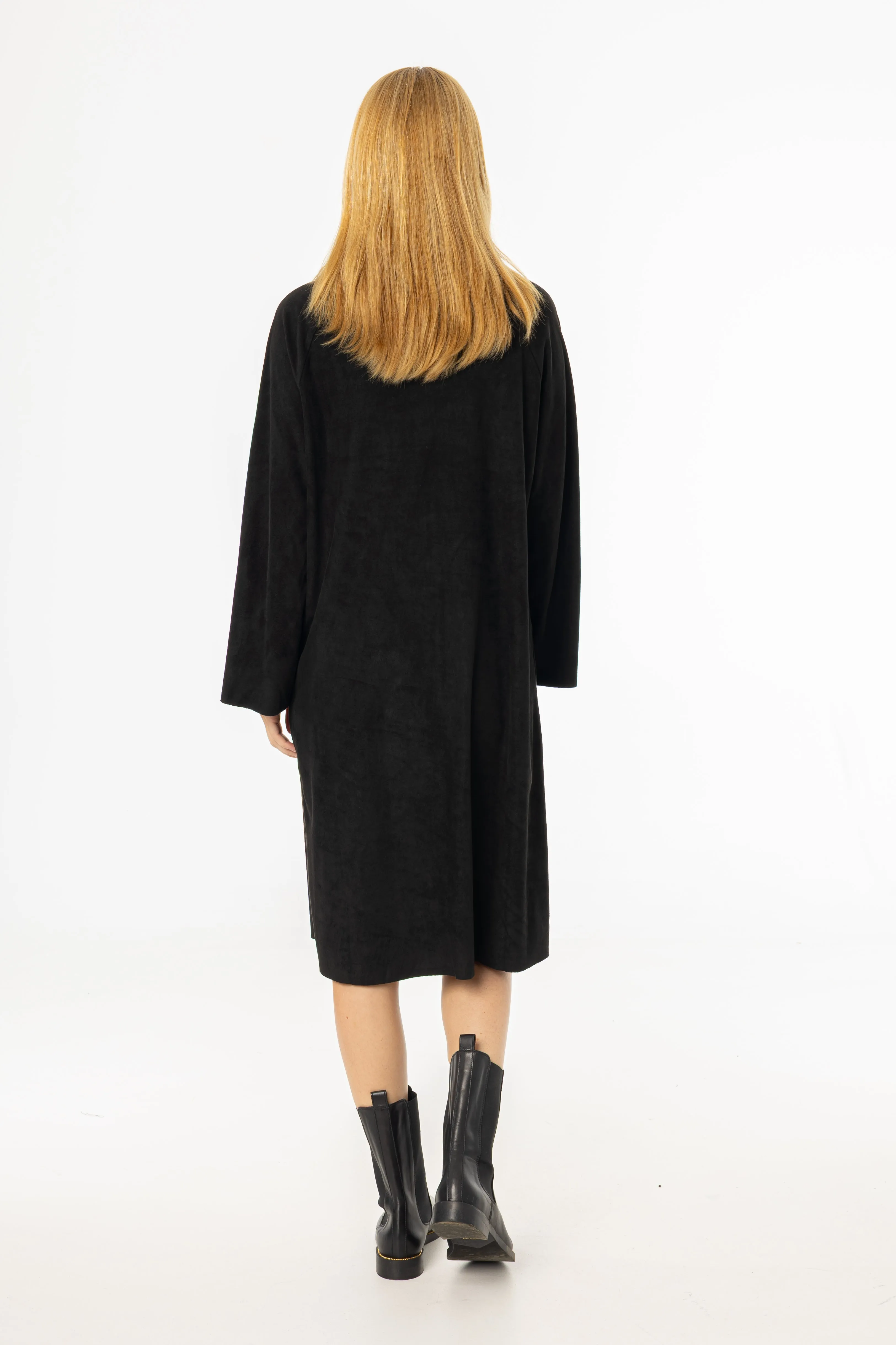 Day Glow Quick Fit Black Ribbed Turtleneck Microsuede Dress