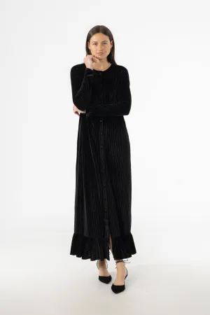 Artistic Shape Sophisticated Comfort Black Ribbed Velour Dress