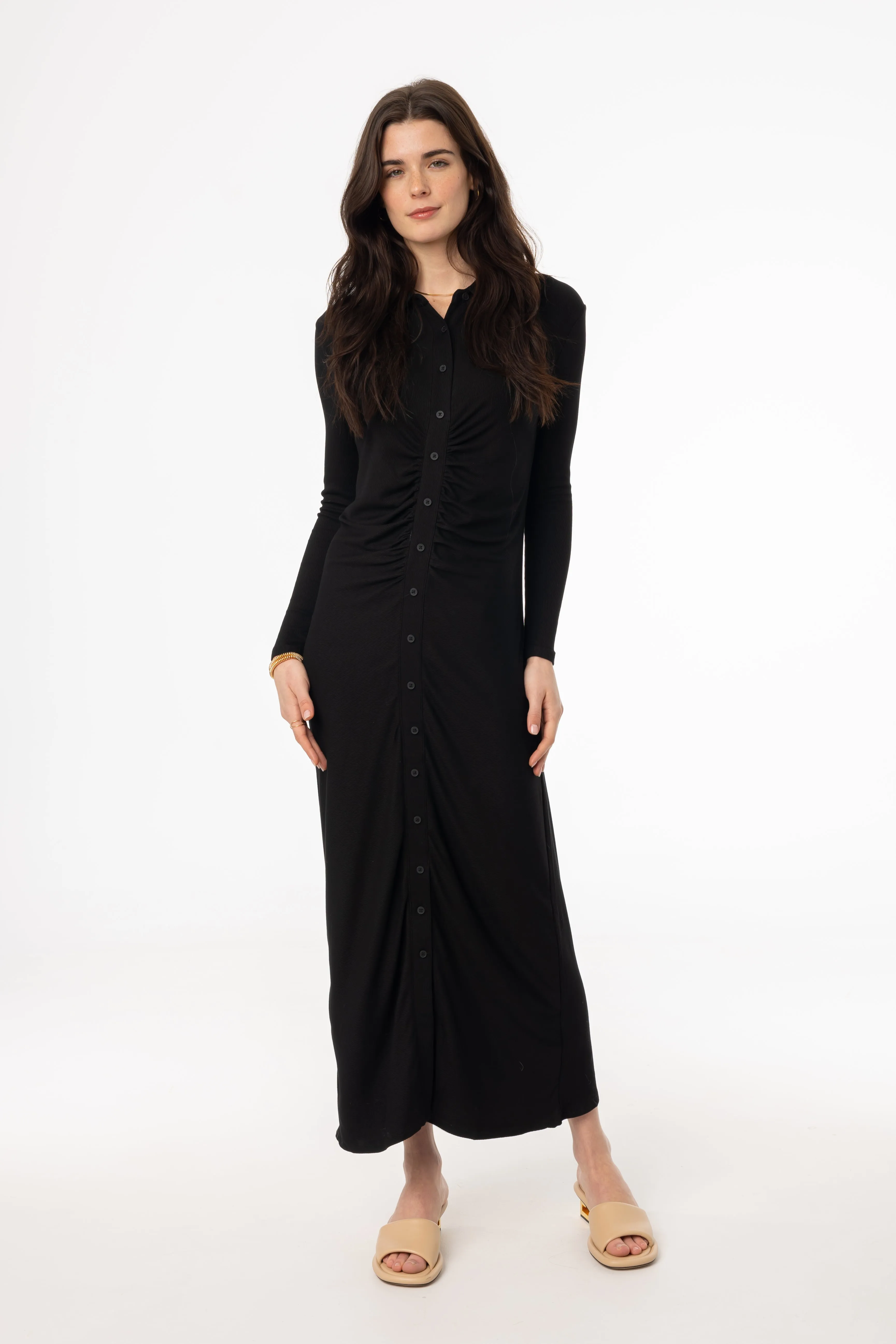 Tie-Detail Classic knee-length dress Black Ruched Cardi Maxi Dress