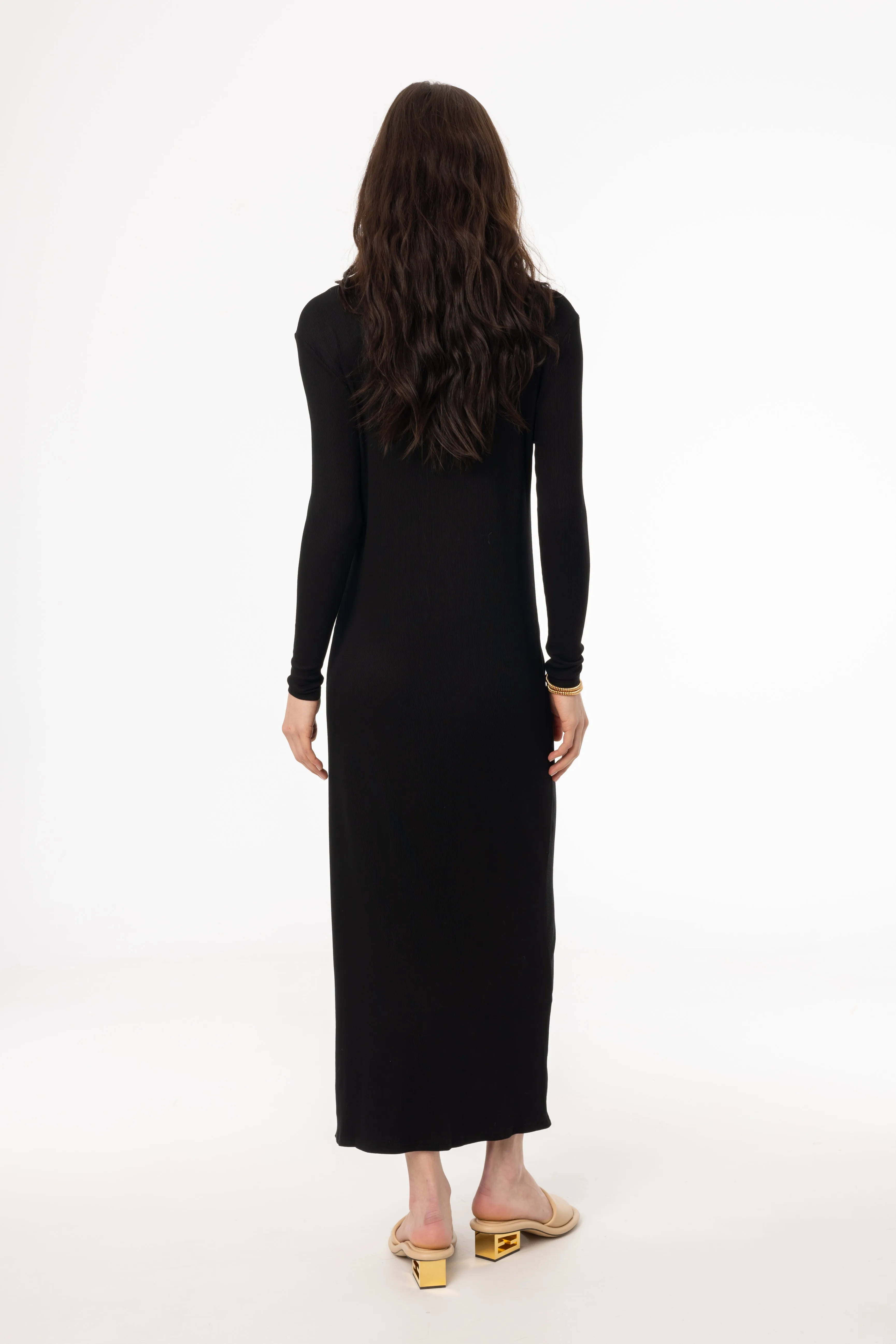 Black Ruched Cardi Maxi Dress Luxury-Fabric All-Occasion Look