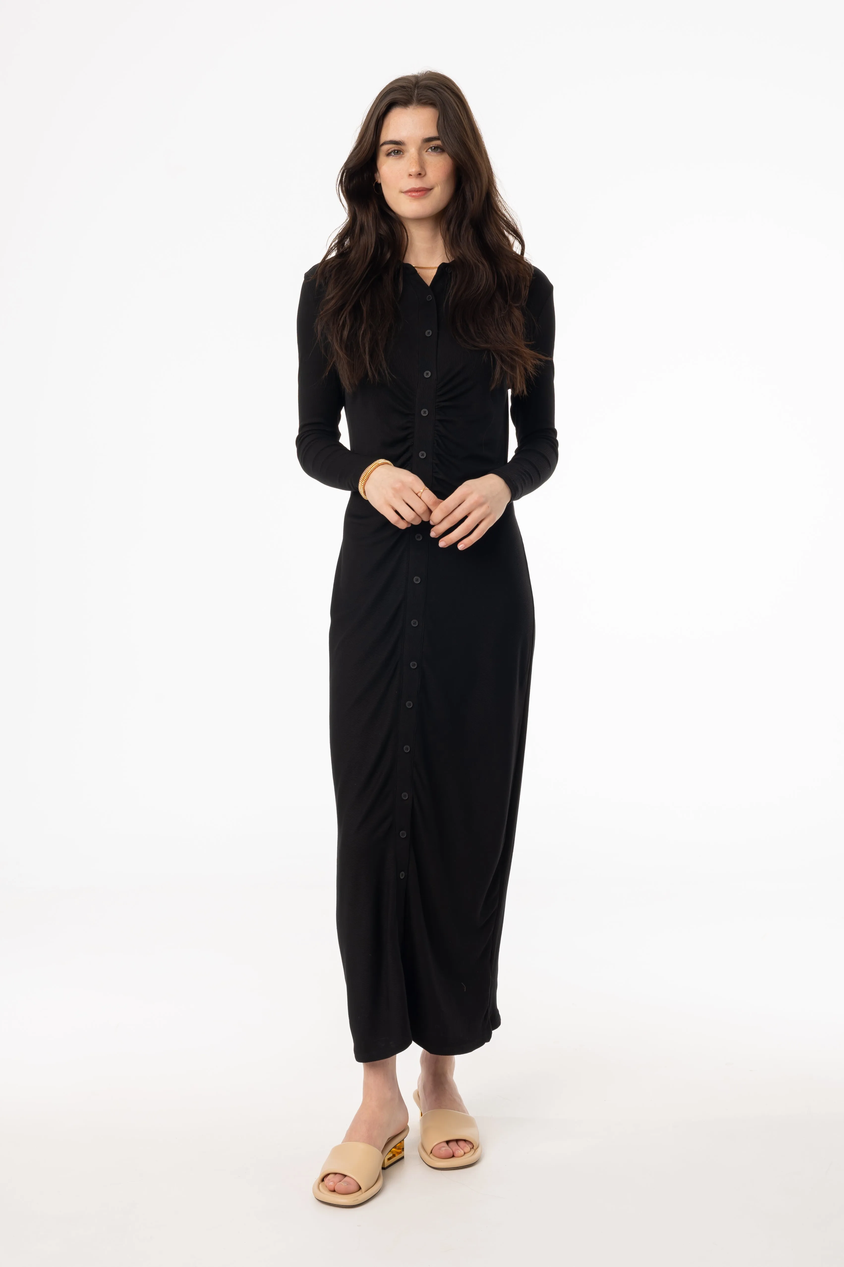 Black Ruched Cardi Maxi Dress Perfect For Any Occasion