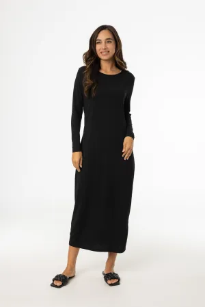 Chic Waistband Black Shell Maxi Dress