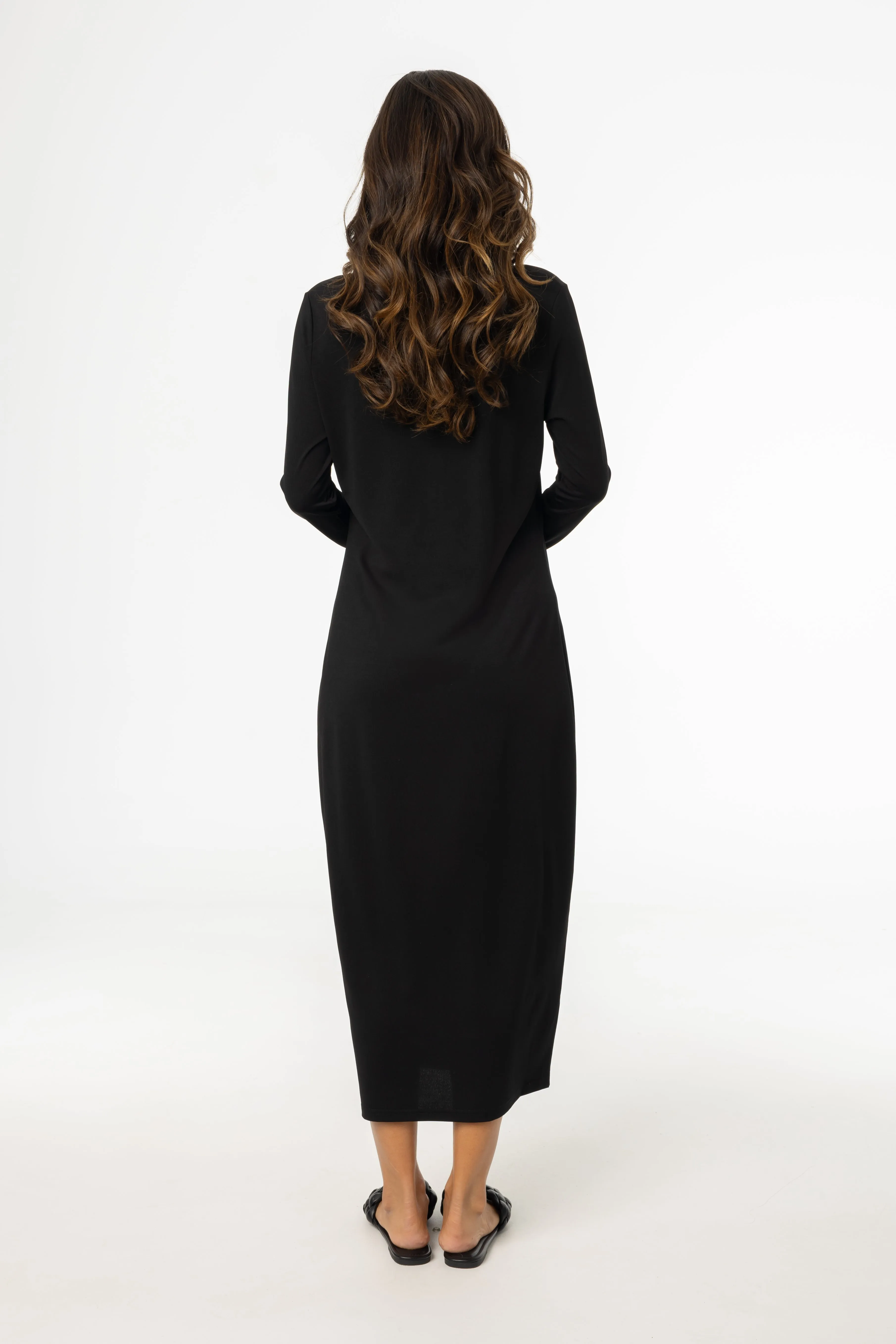Elegant Charm Black Shell Maxi Dress