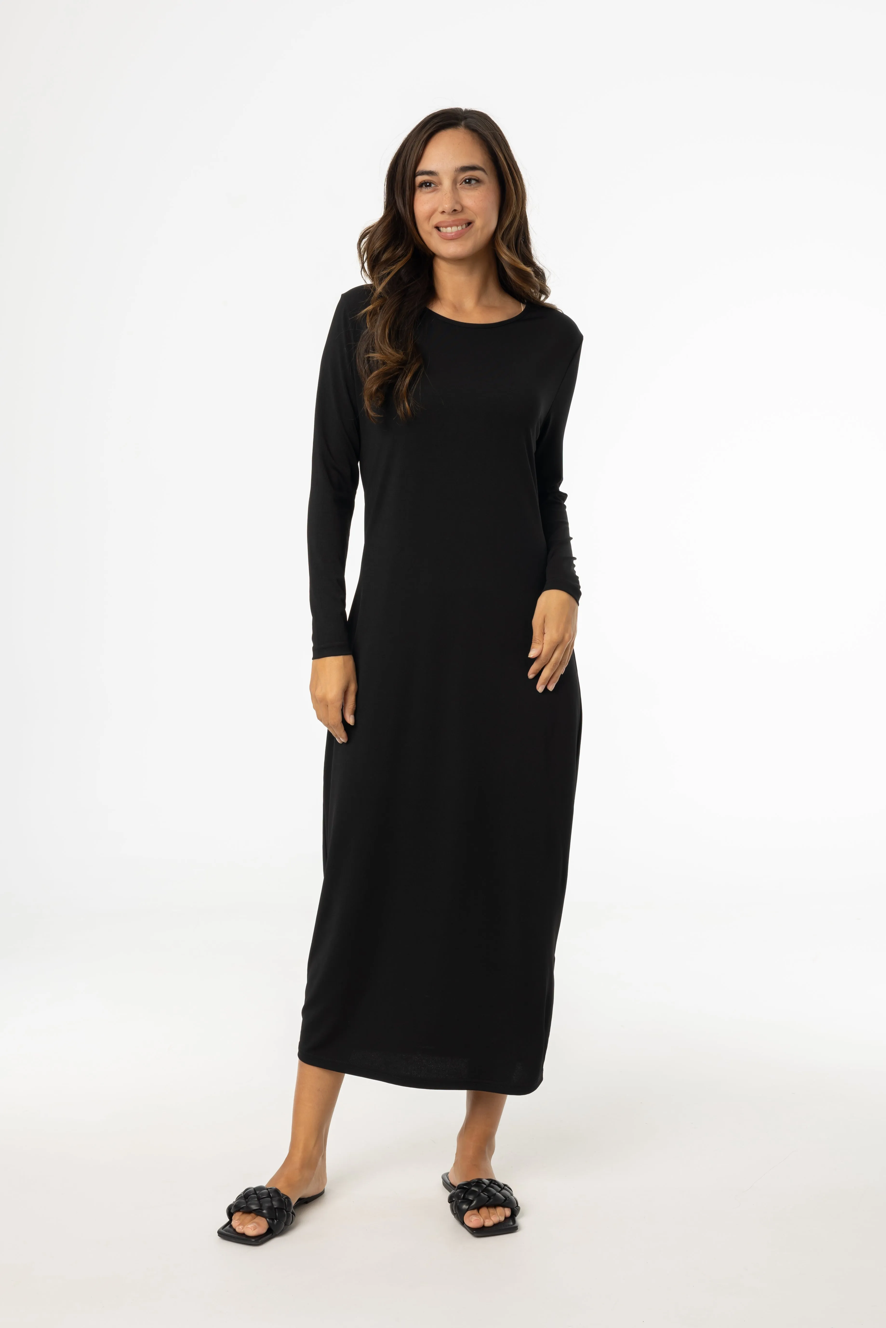Chic Waistband Black Shell Maxi Dress