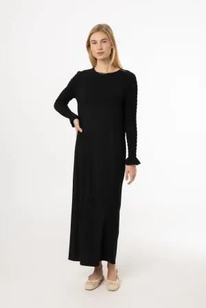 Black Smocked Sleeve Maxi Dress Comfy Yet Stylish Trend Glow
