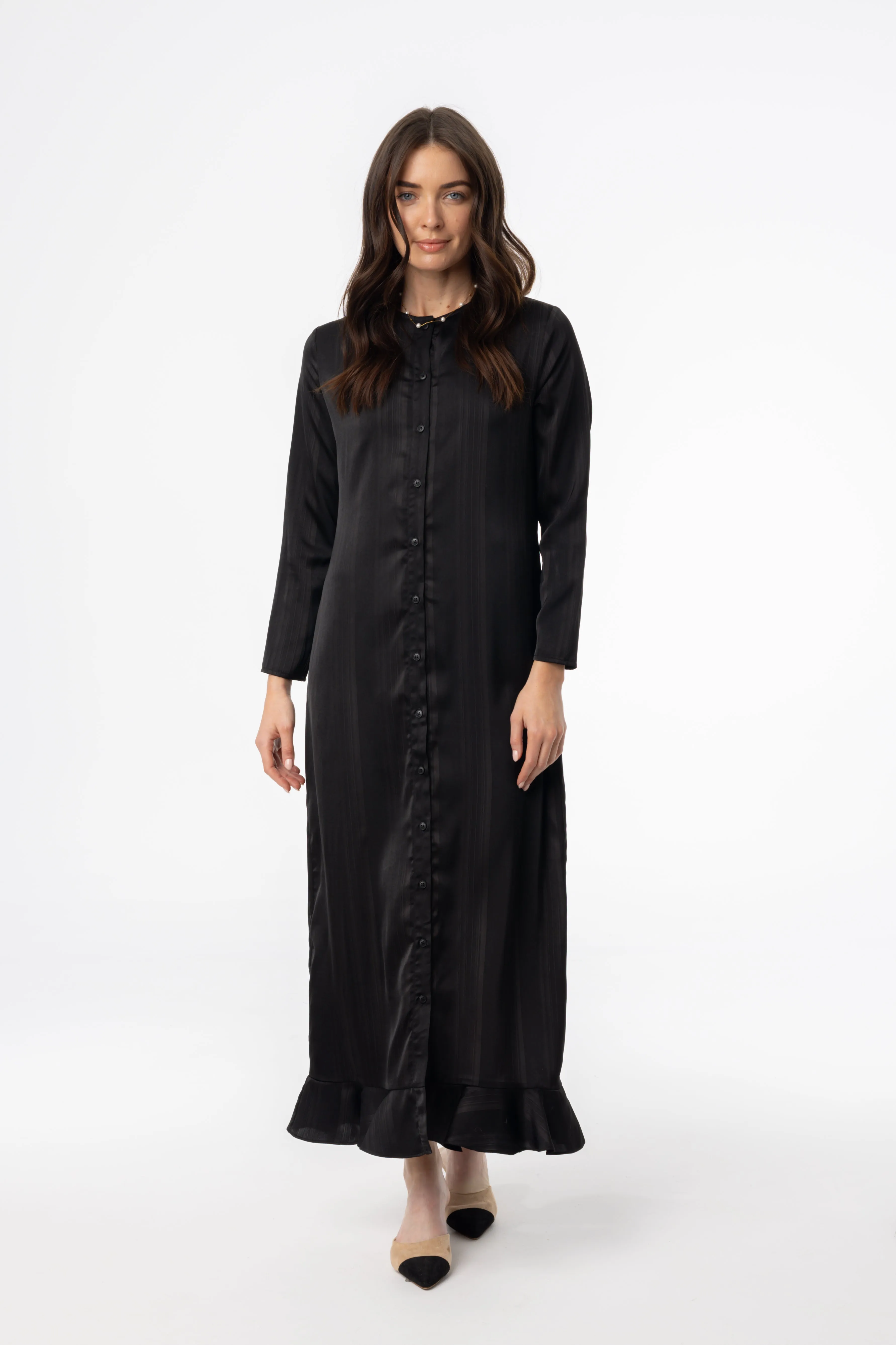 Black Striped Button Down Maxi Perfect Length