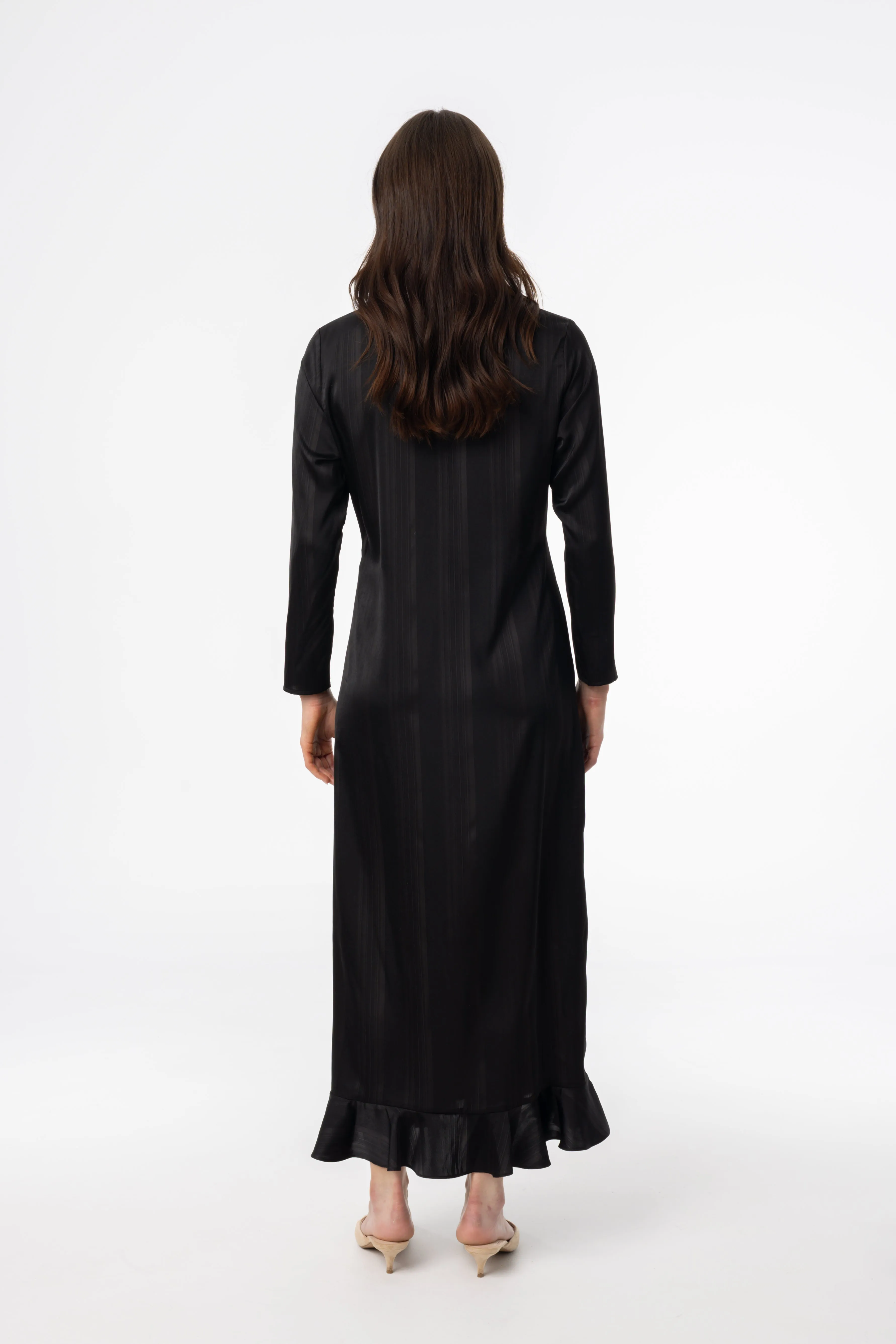 Black Striped Button Down Maxi Classic A-line design