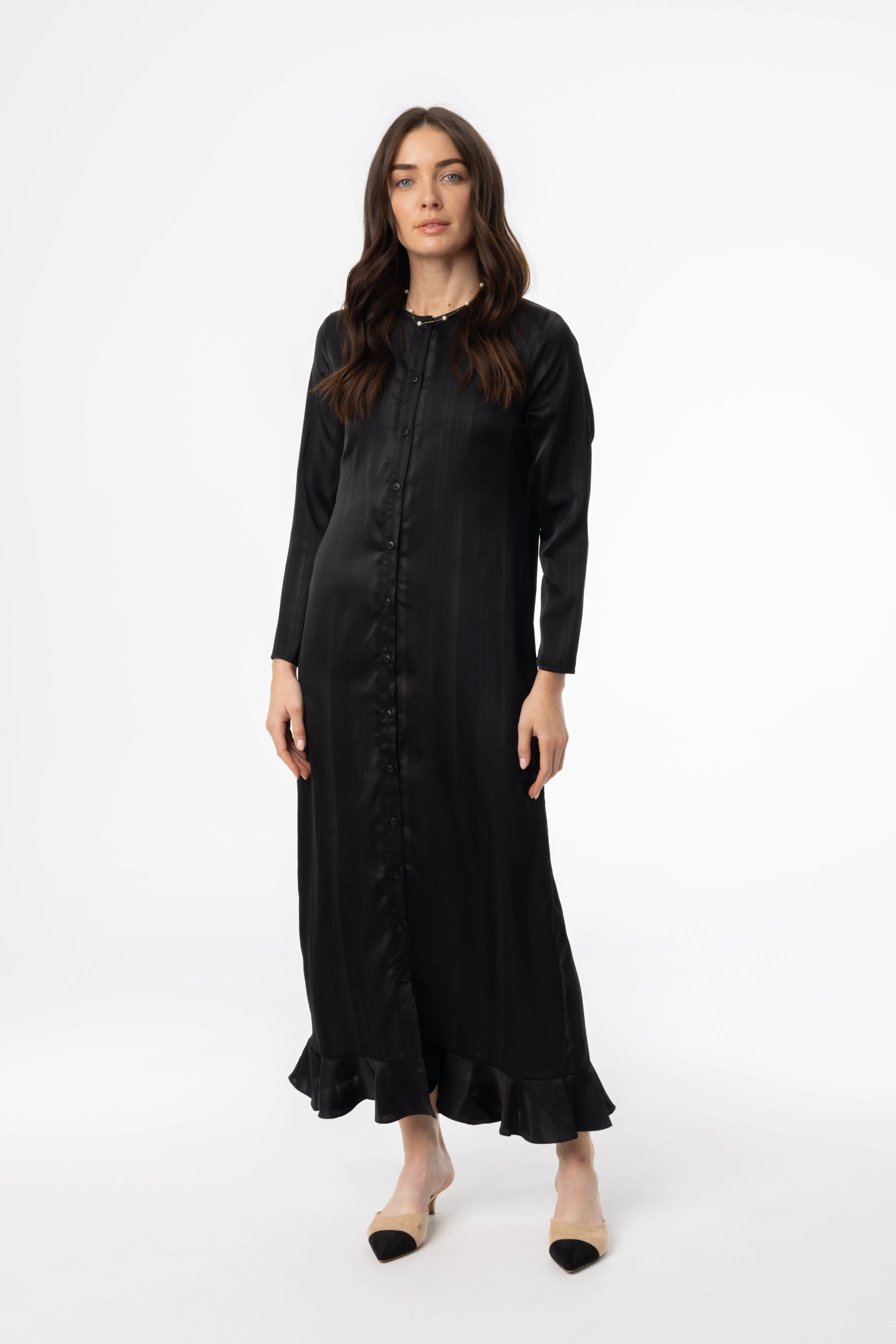 Versatile sundress Black Striped Button Down Maxi