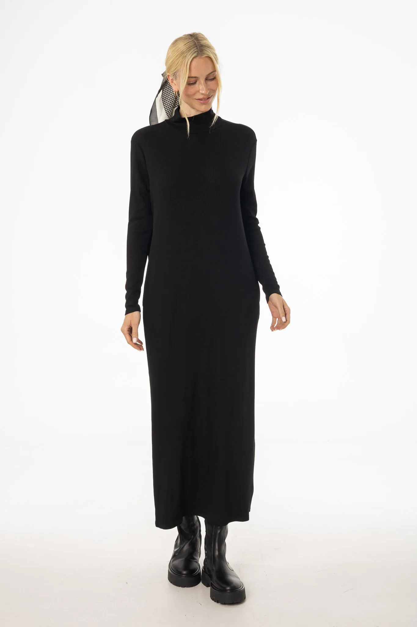 Black Turtleneck Basic Maxi Romantic Style