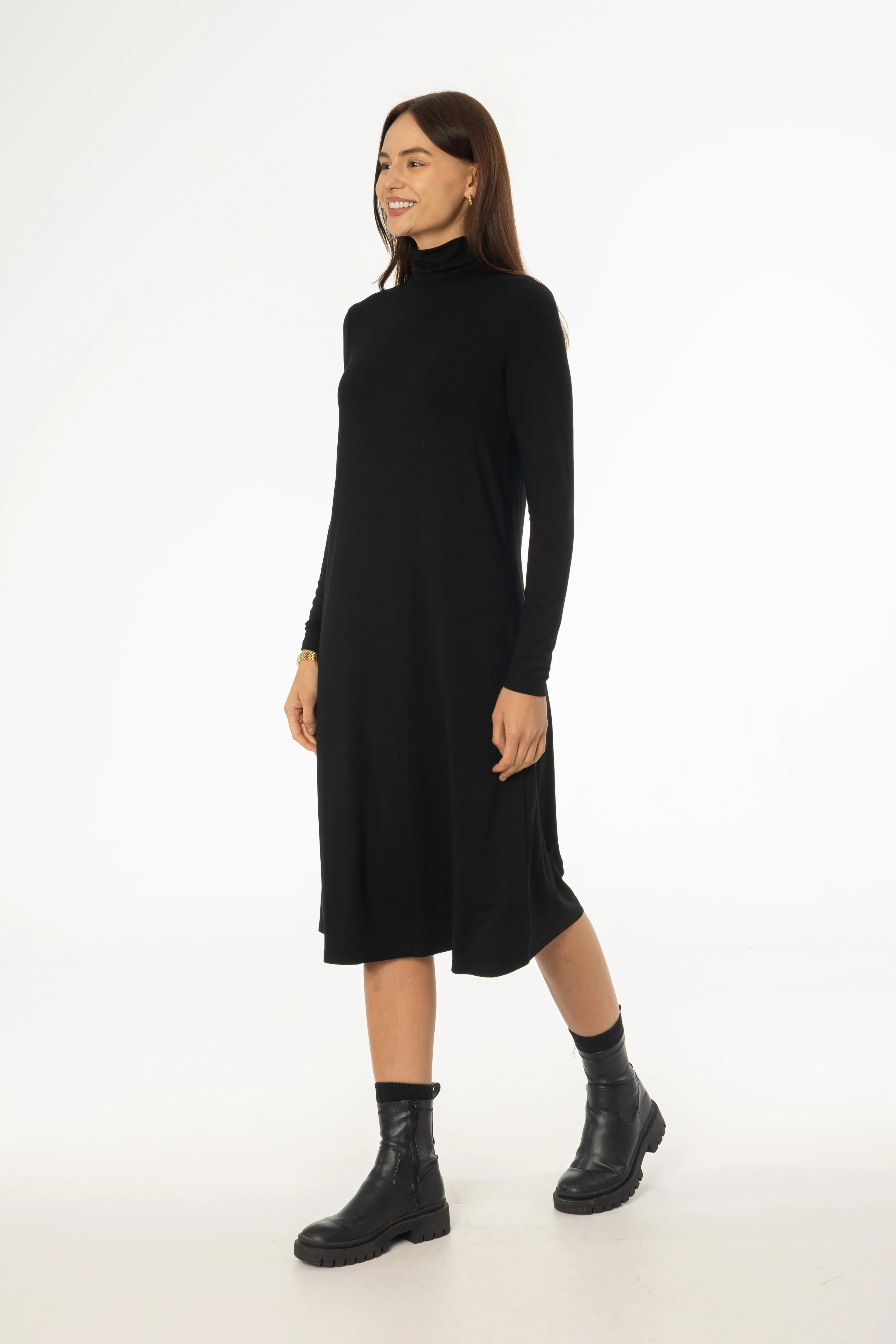 Work or Play Black Turtleneck Swing Dress