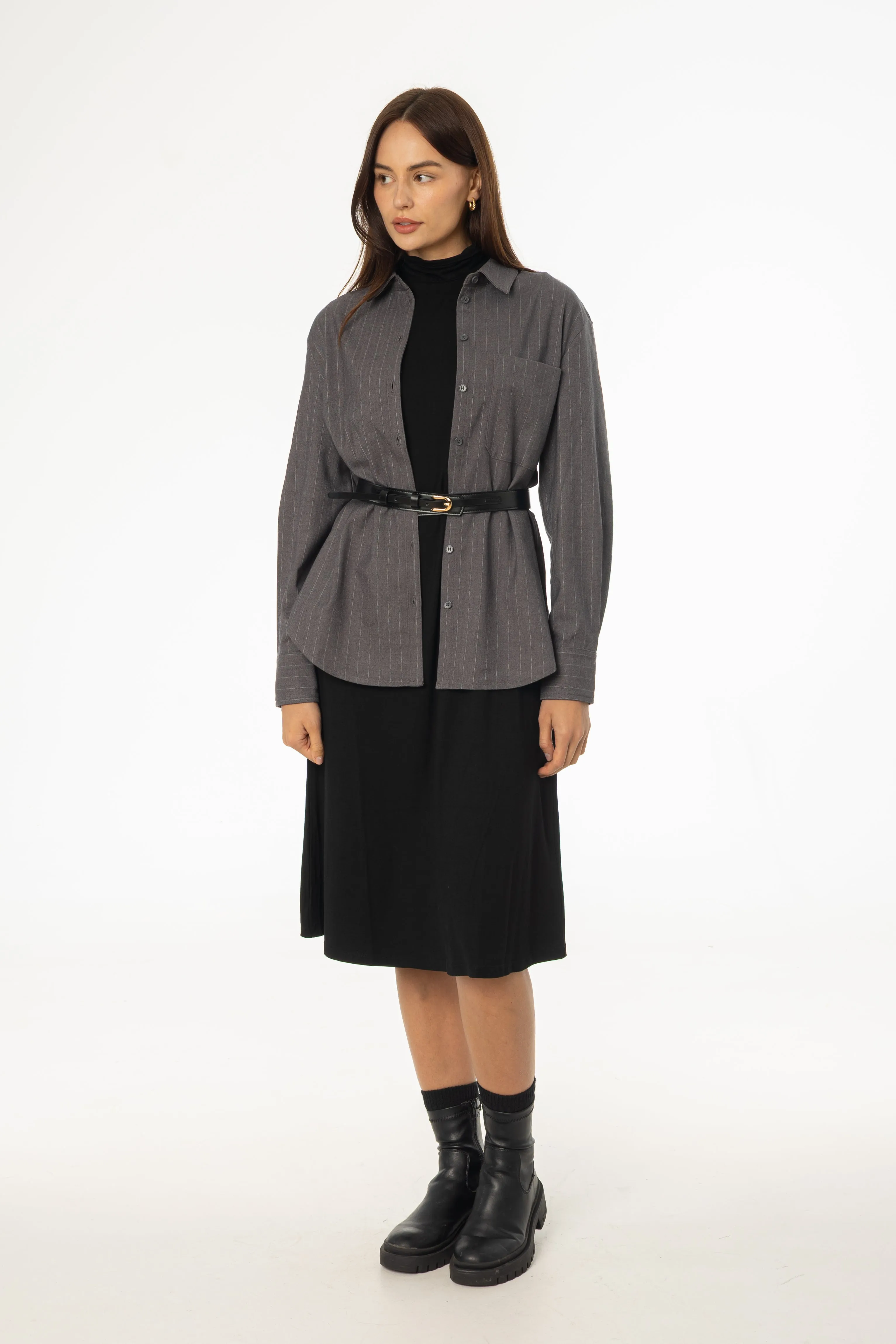 Black Turtleneck Swing Dress Versatile Wear