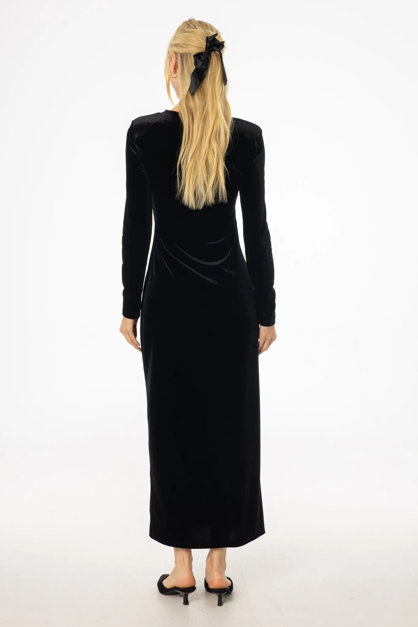 Black Twist Velour Maxi Dress Delicate Lines