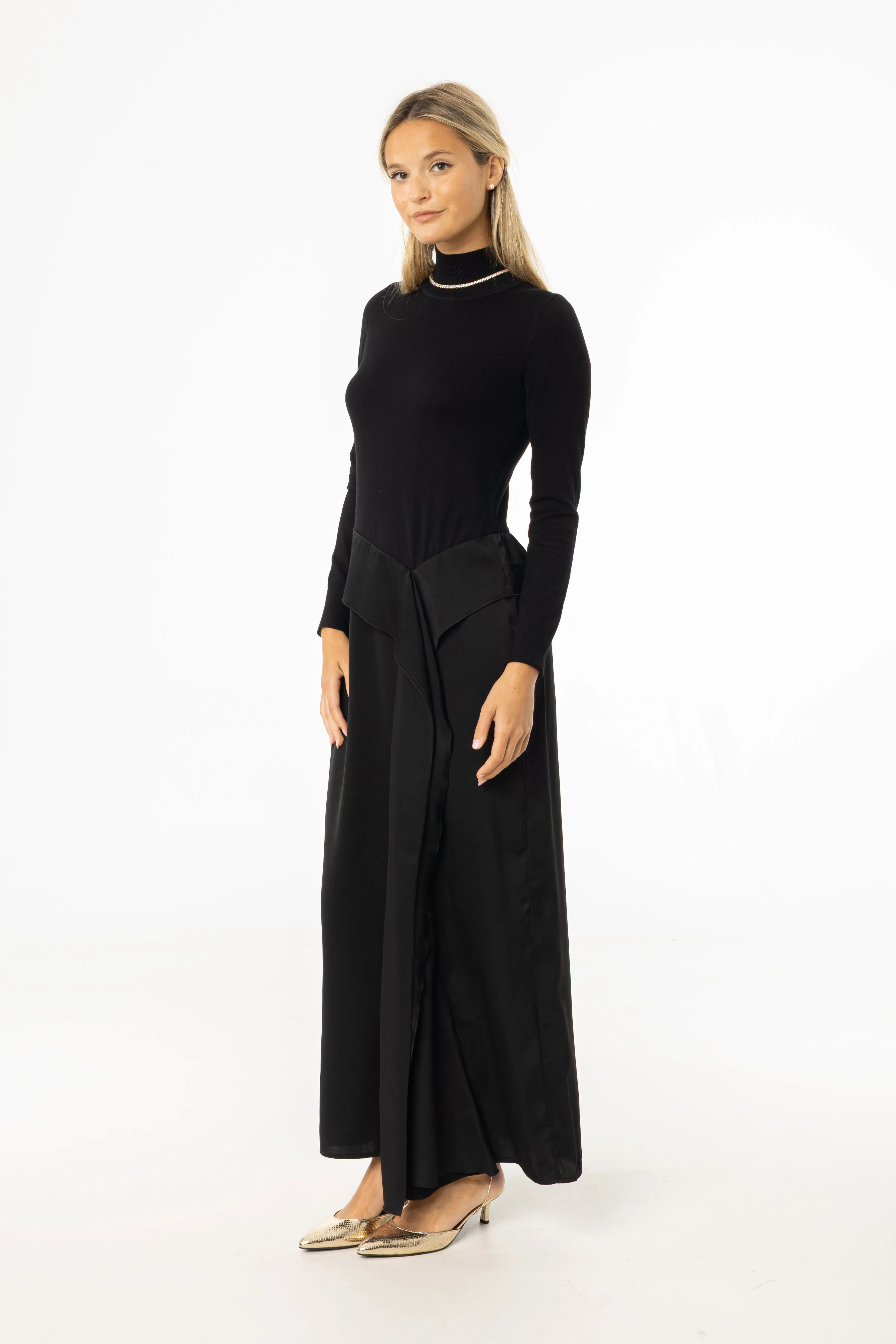 Black Two Tone Fabric Maxi Dress Unisex Option