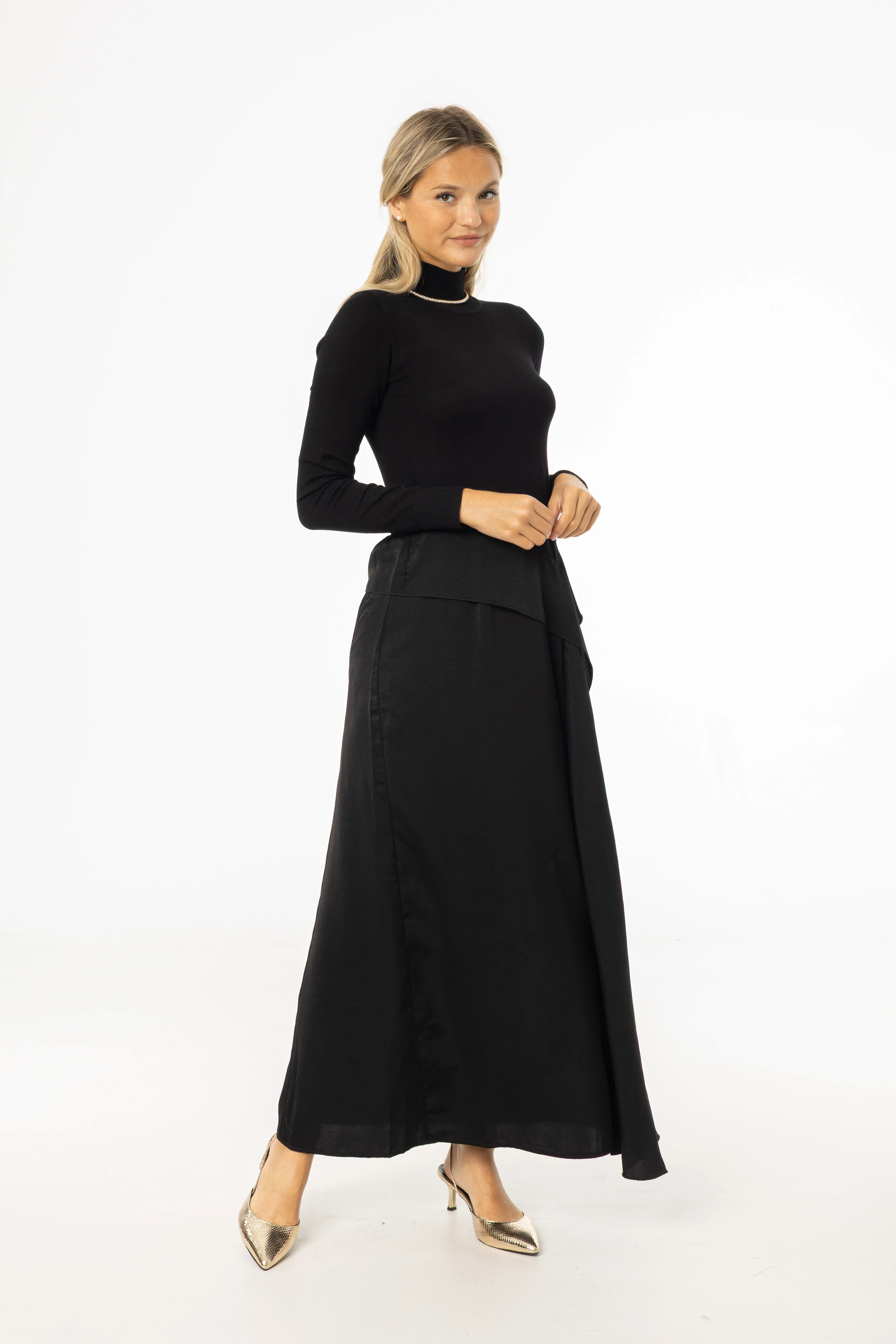 Bless Glow Black Two Tone Fabric Maxi Dress