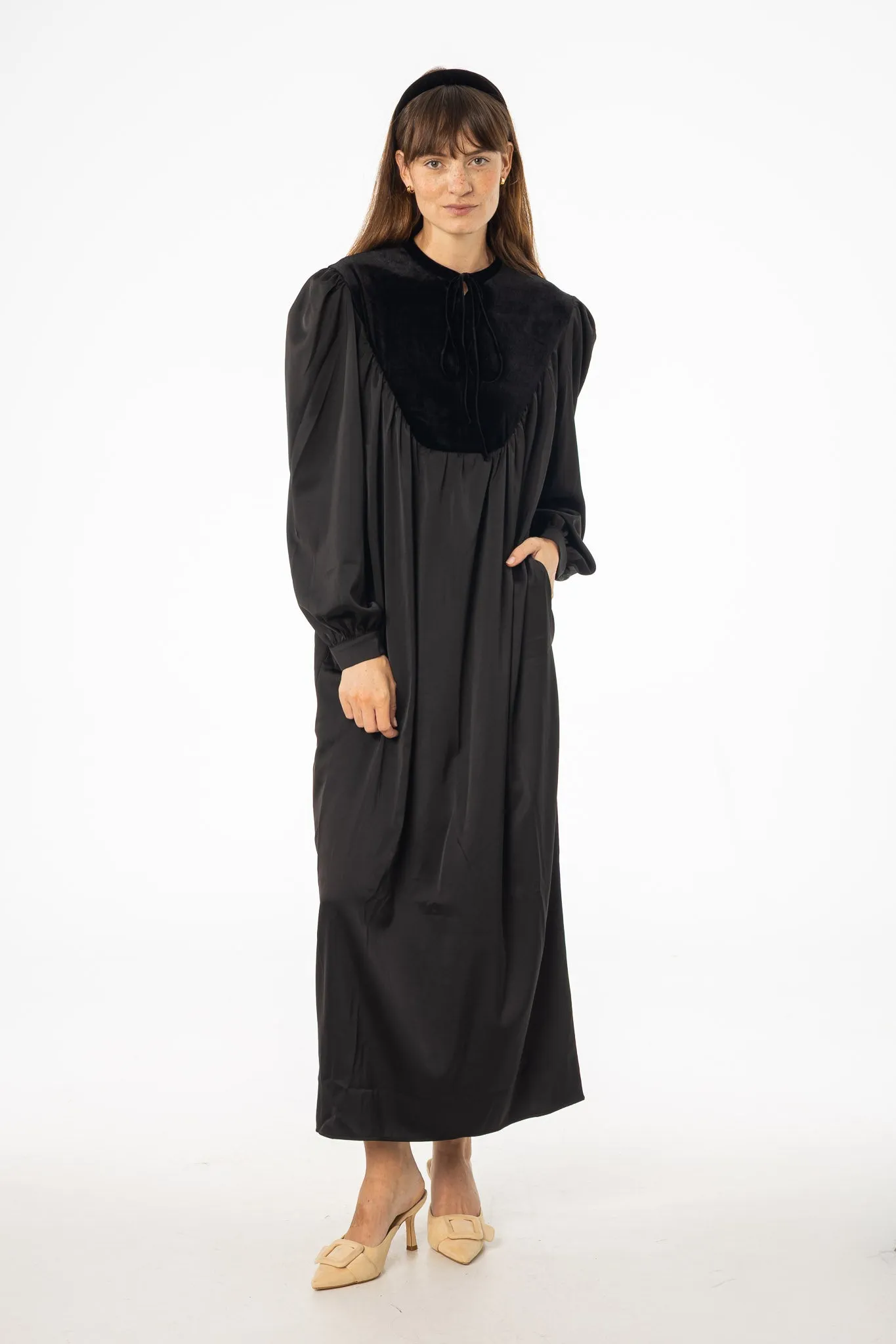 Black Velour Yoke Maxi Dress Must-have