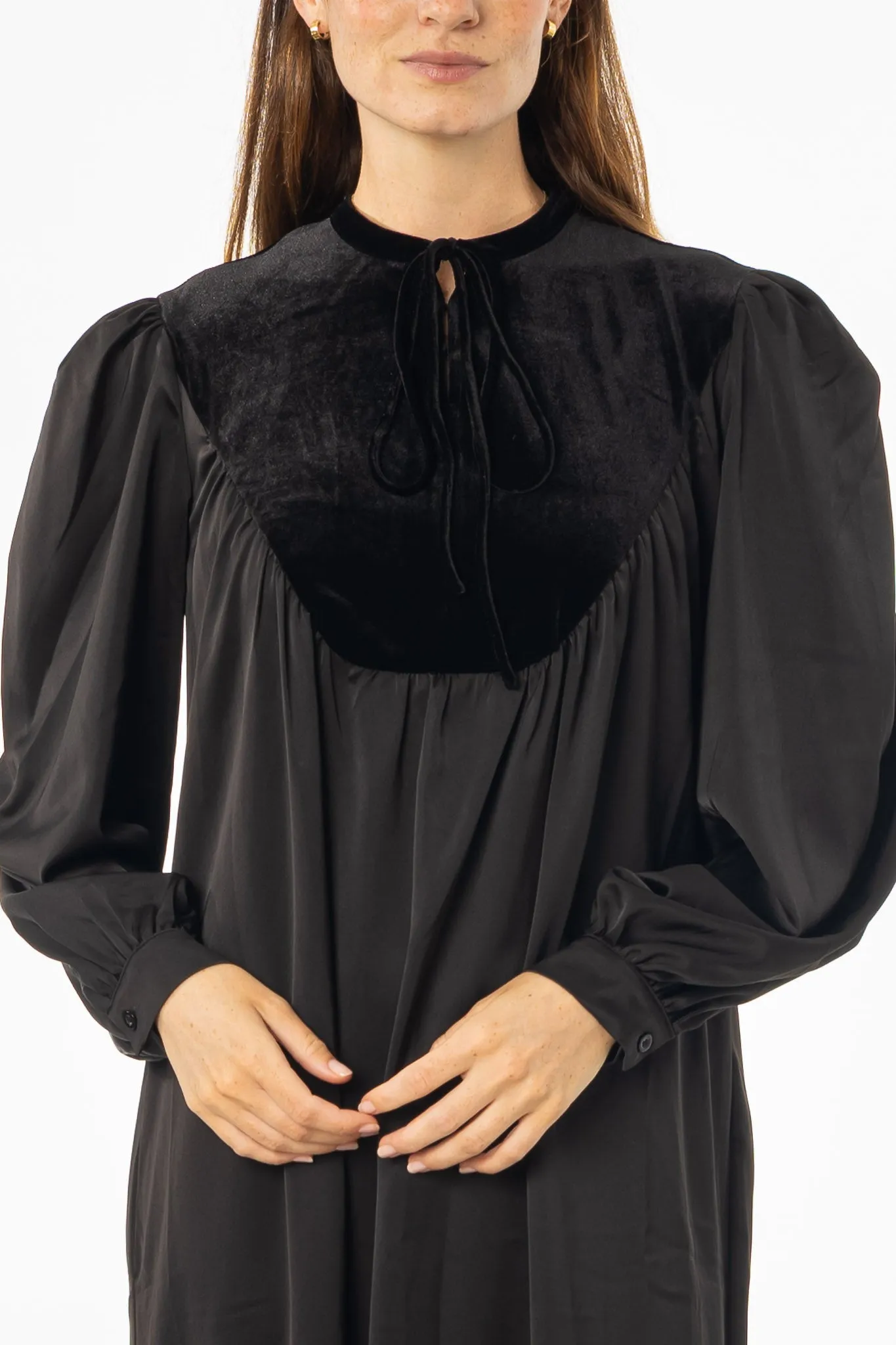 Cool Shape understated look Black Velour Yoke Maxi Dress