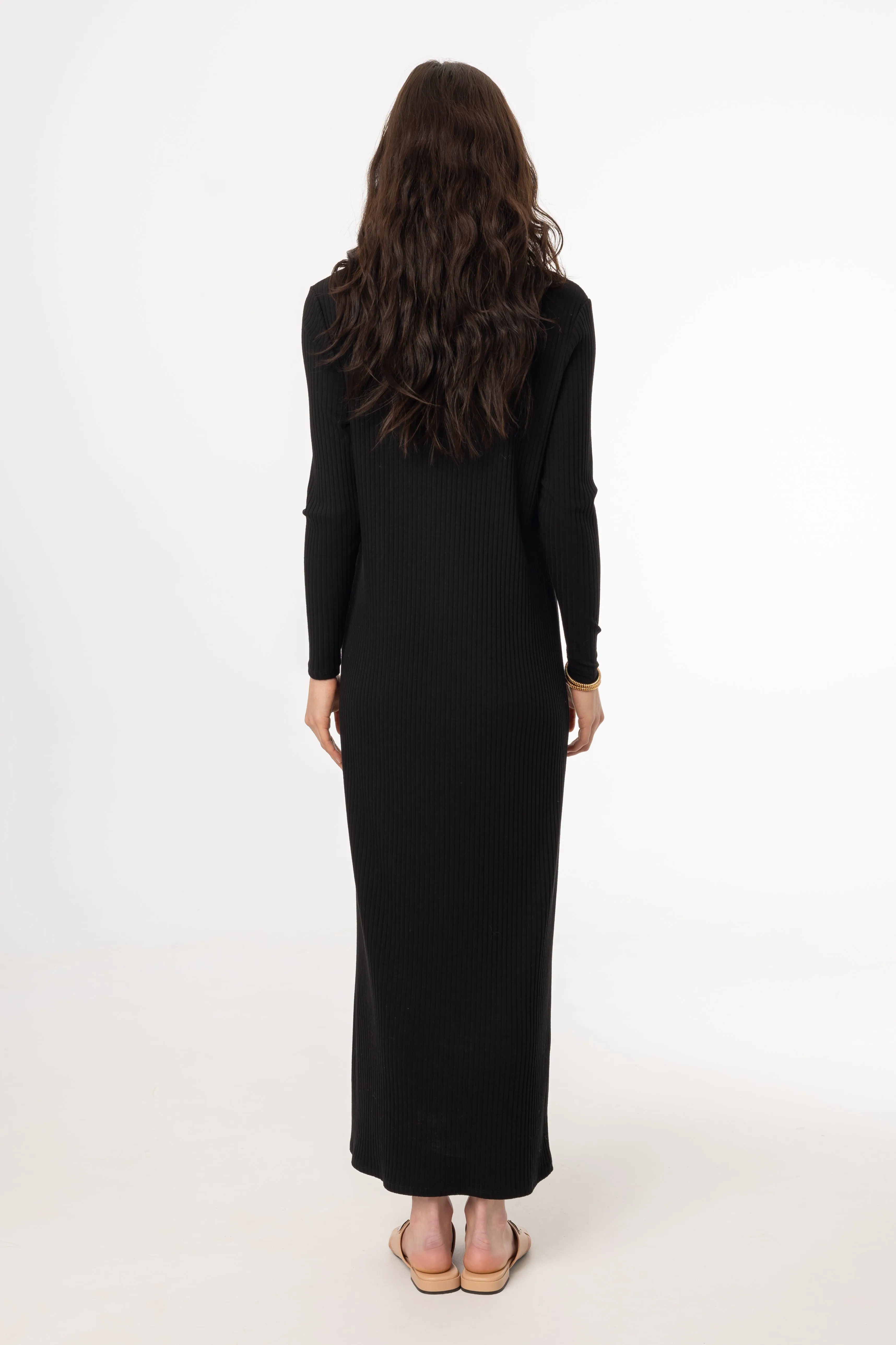 Sophisticated Touch Luxury Feel Black Wide Ribbed Basic Maxi Dress